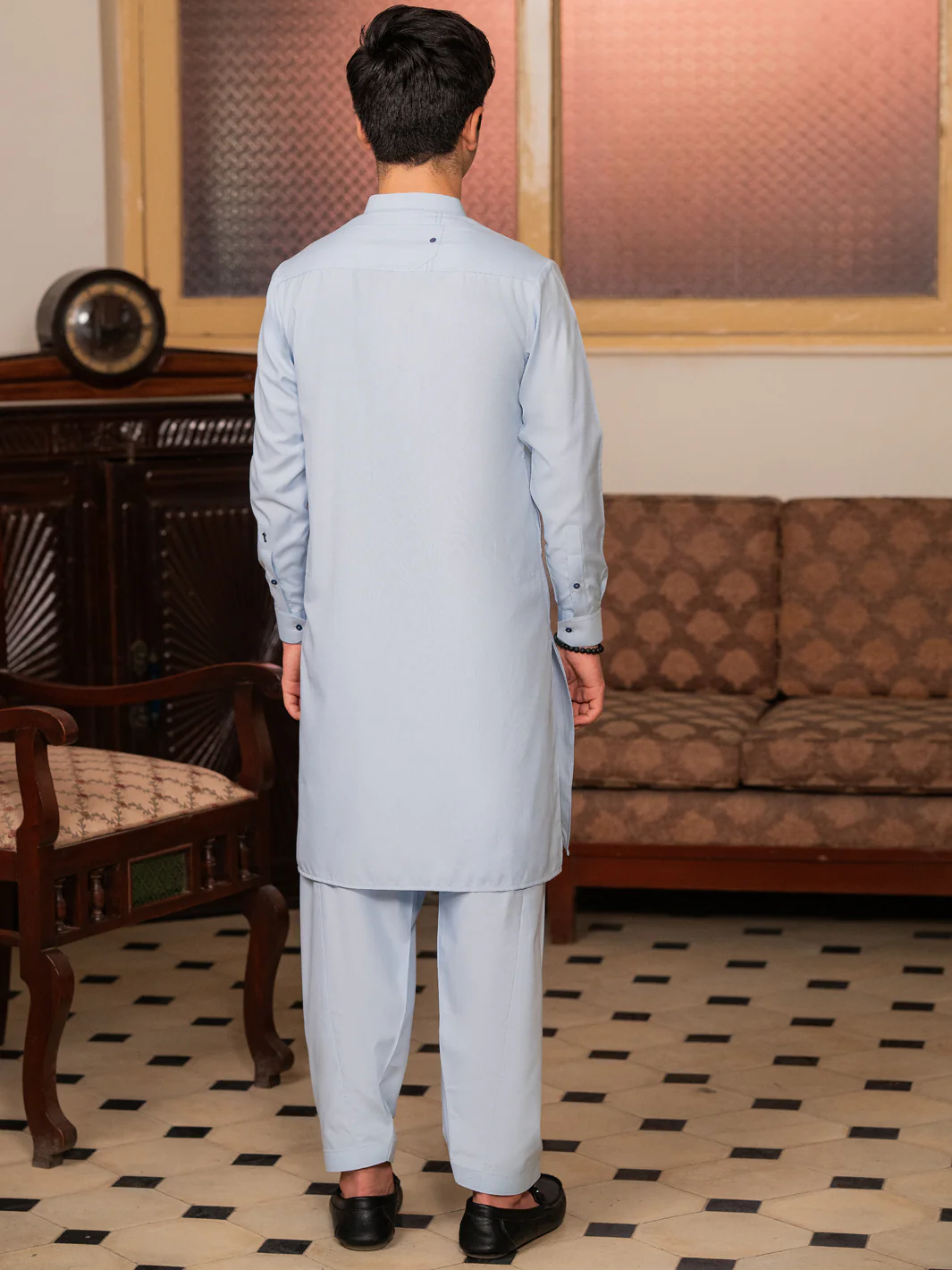 Sky Blue Blended Kameez Shalwar - ALT-KS-084 - Image 2