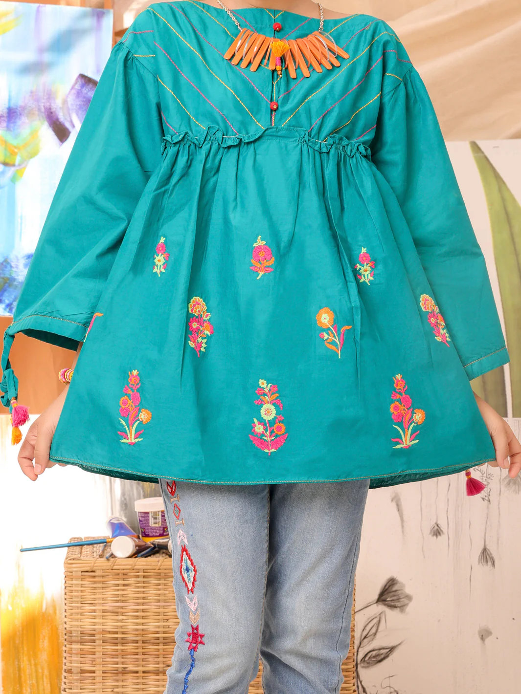 Teal Cambric Kurti - ALT-LK-1006 - Image 3
