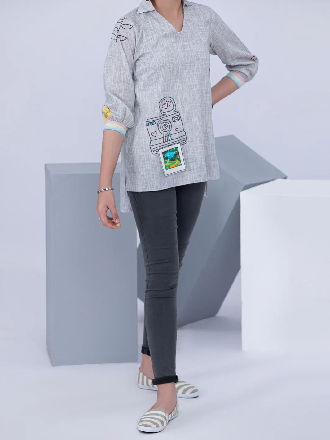 Grey Lawn Kurti - ALT-LK-1043 - Image 2