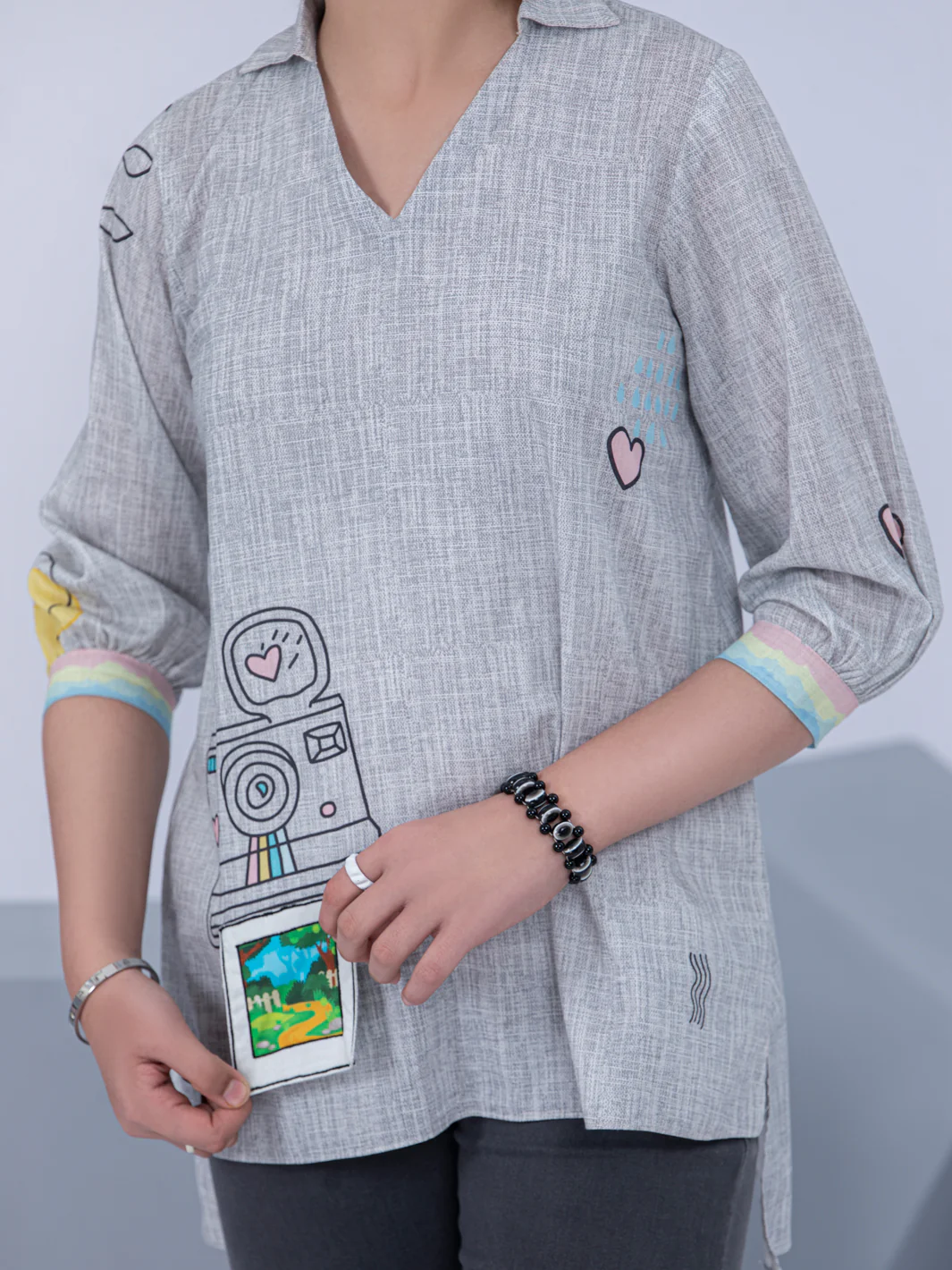 Grey Lawn Kurti - ALT-LK-1043 - Image 4