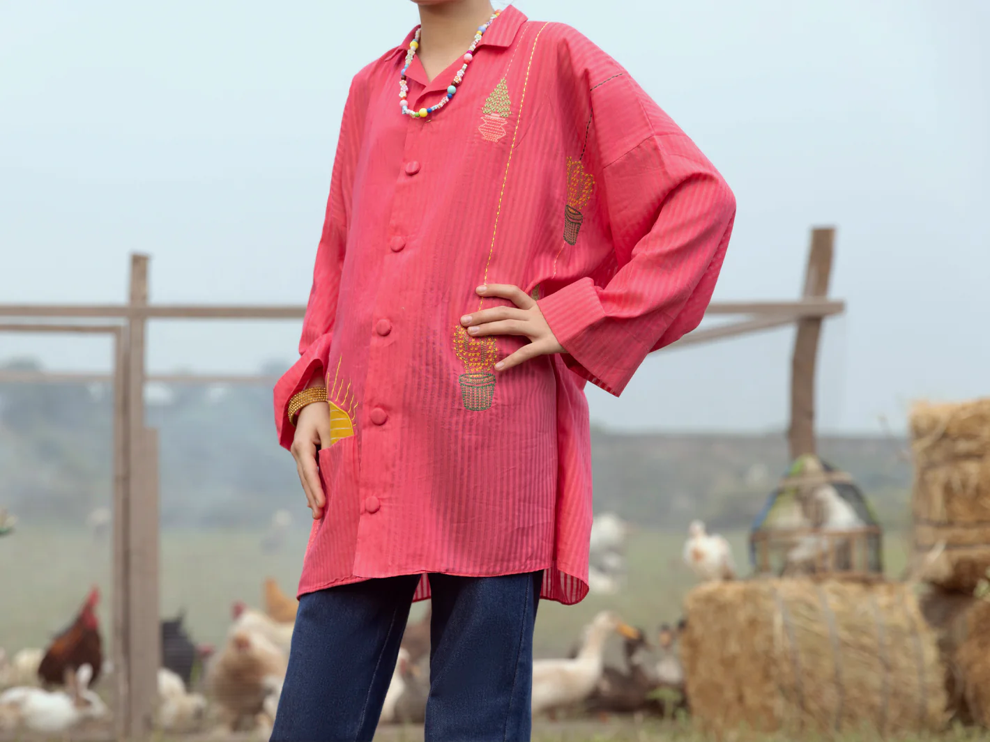 Pink Yarn Dyed Kurti - ALT-LK-1065 - Image 3