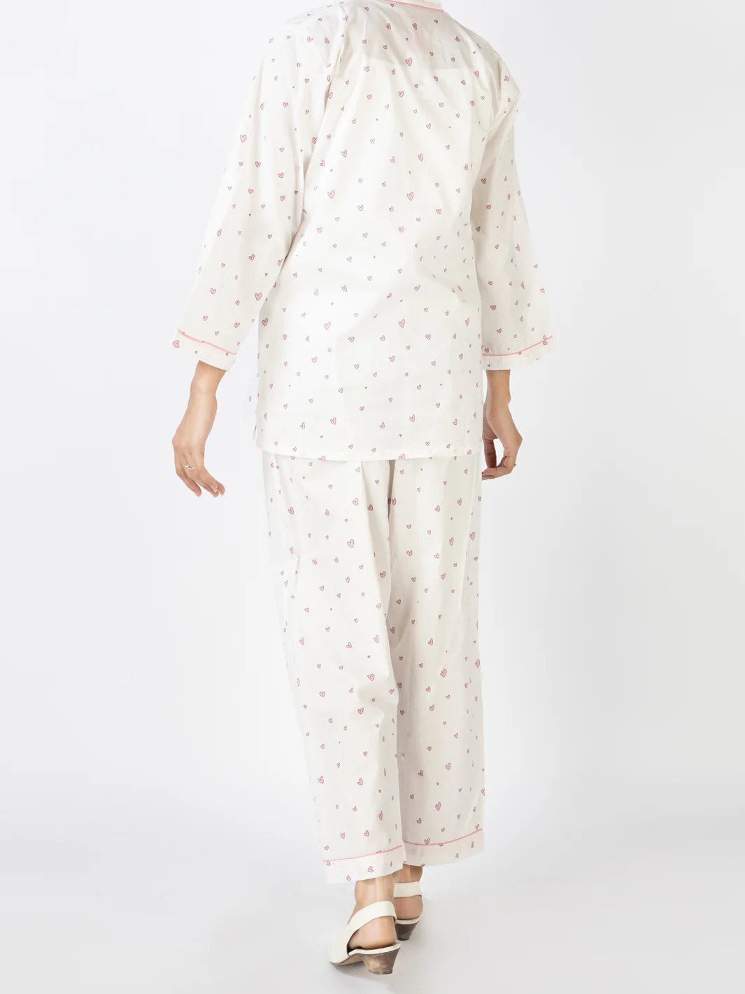 White Cotton 2 Piece Stitched Nightwear - ALT-LKS-NW-1004 - Image 2