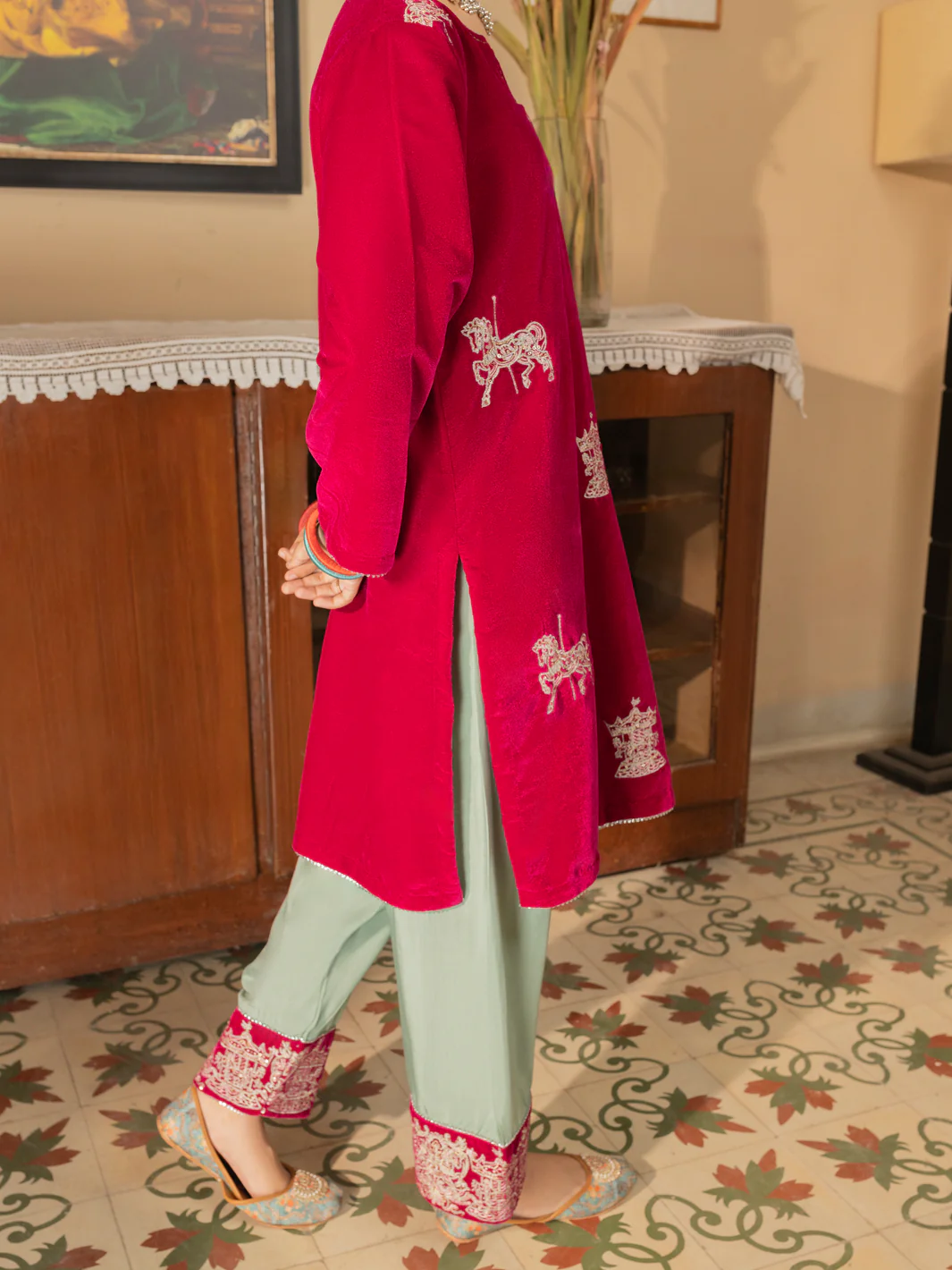 Magenta Velvet 2 Piece Stitched - ALT-LS-LKS-1139 - Image 2
