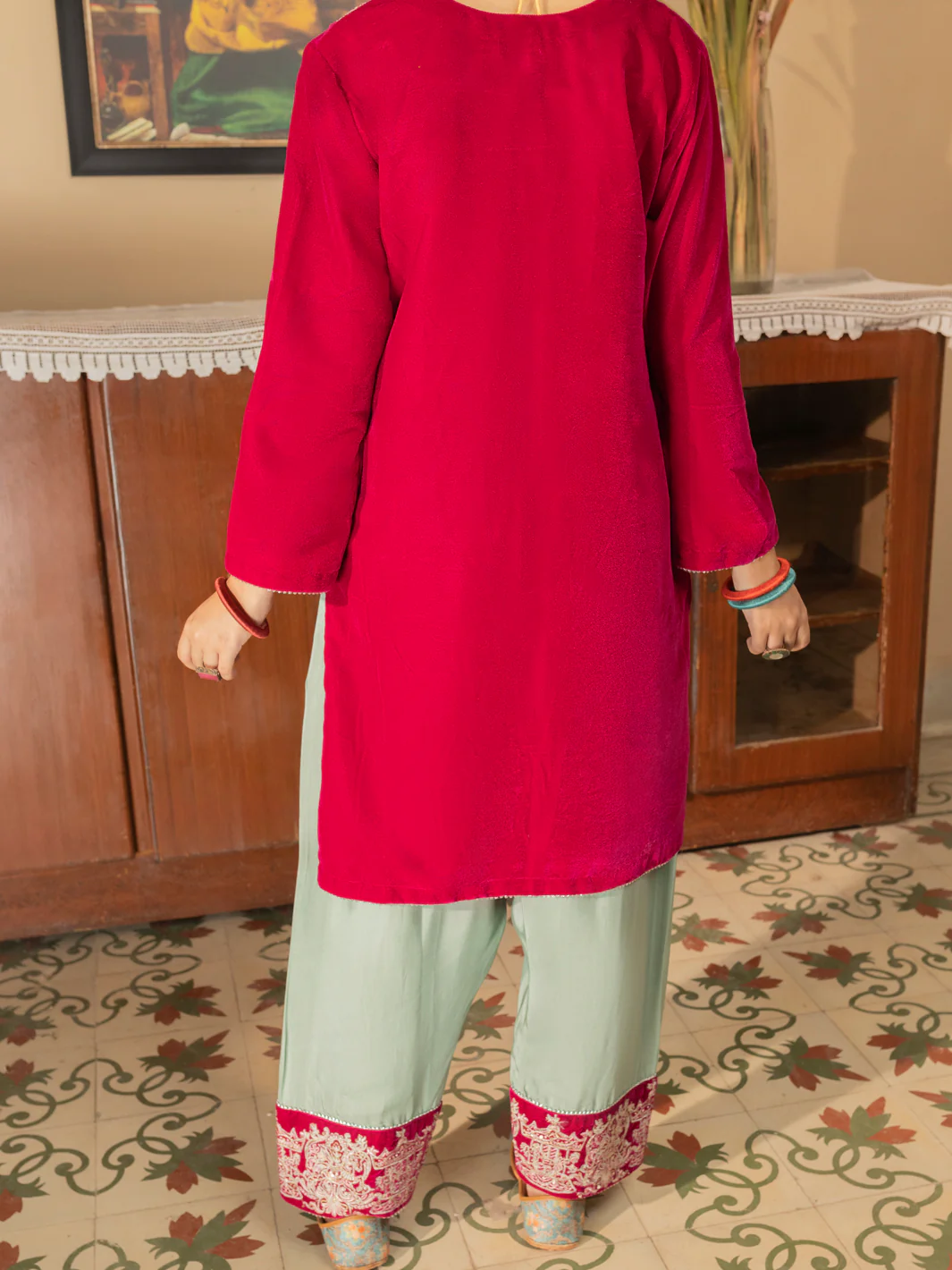 Magenta Velvet 2 Piece Stitched - ALT-LS-LKS-1139 - Image 3