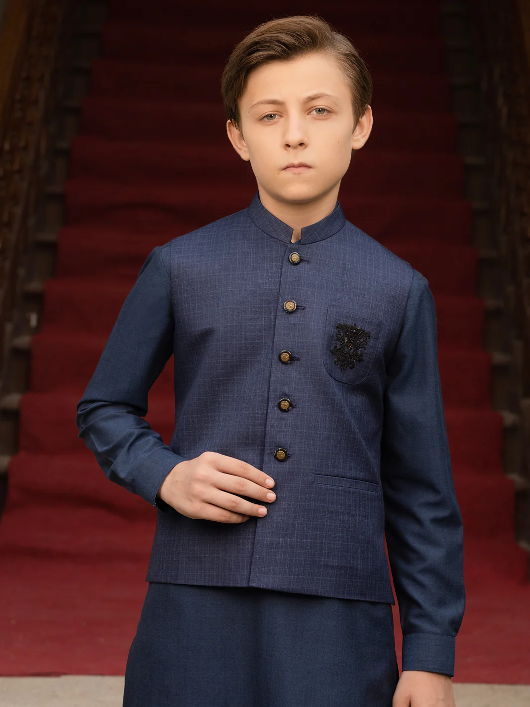 Dark Blue Blended Boy Waistcoat - ALT-WC-010C - Image 2