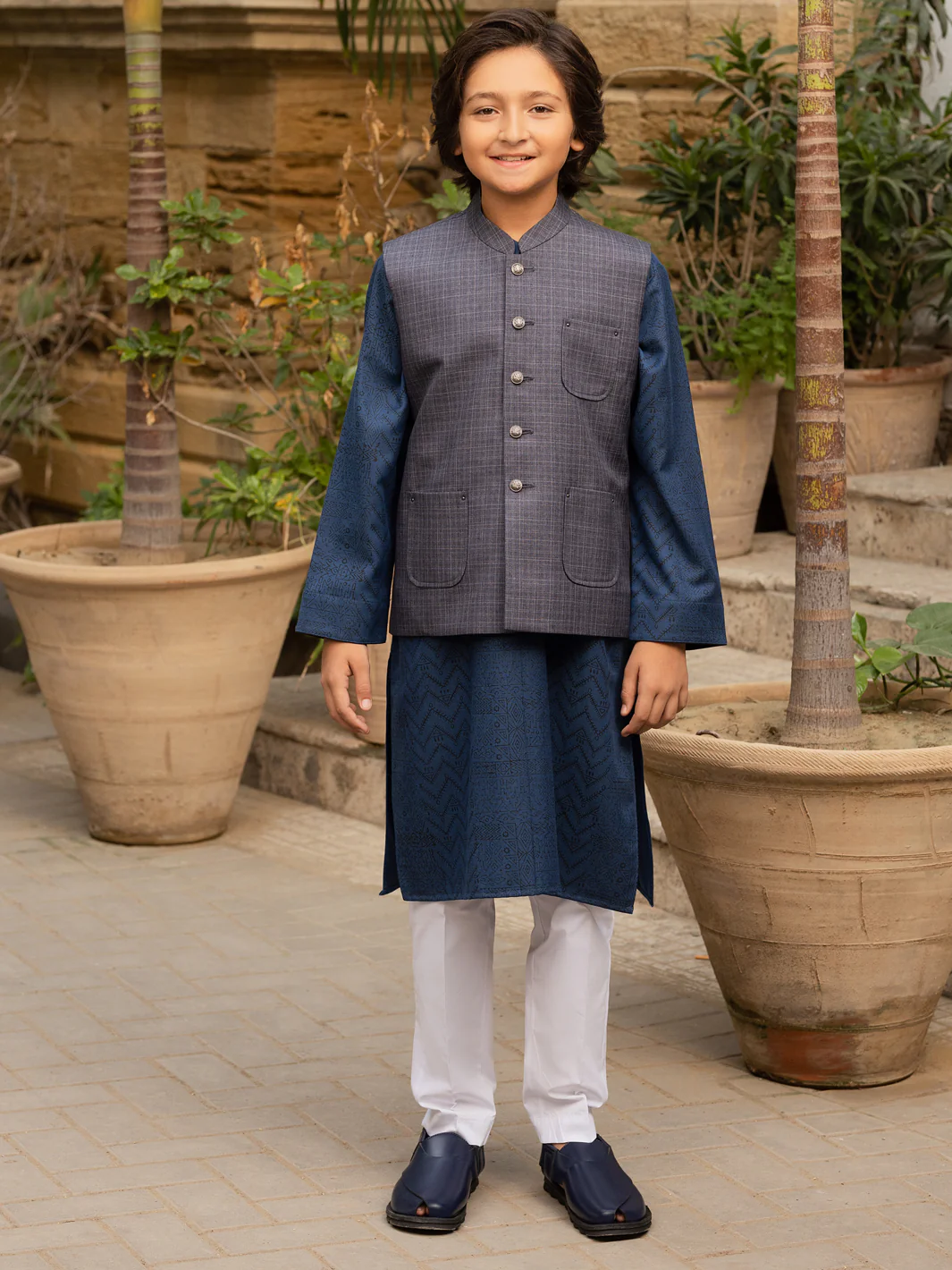 Blue-Grey Blended Boy Waistcoat - ALT-WC-011B