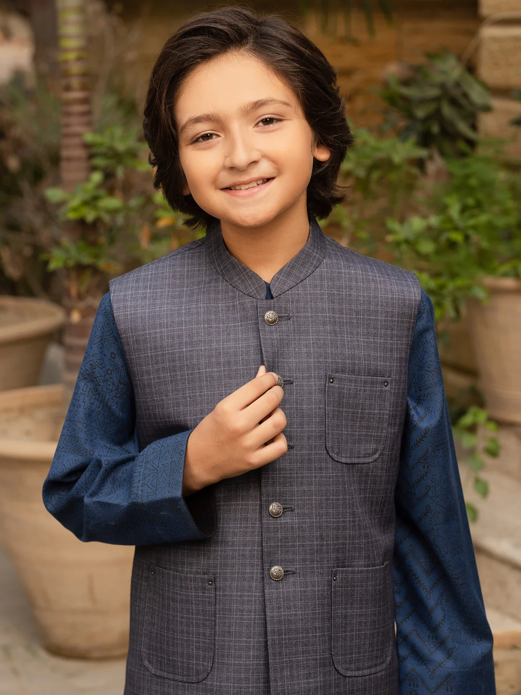 Blue-Grey Blended Boy Waistcoat - ALT-WC-011B - Image 2