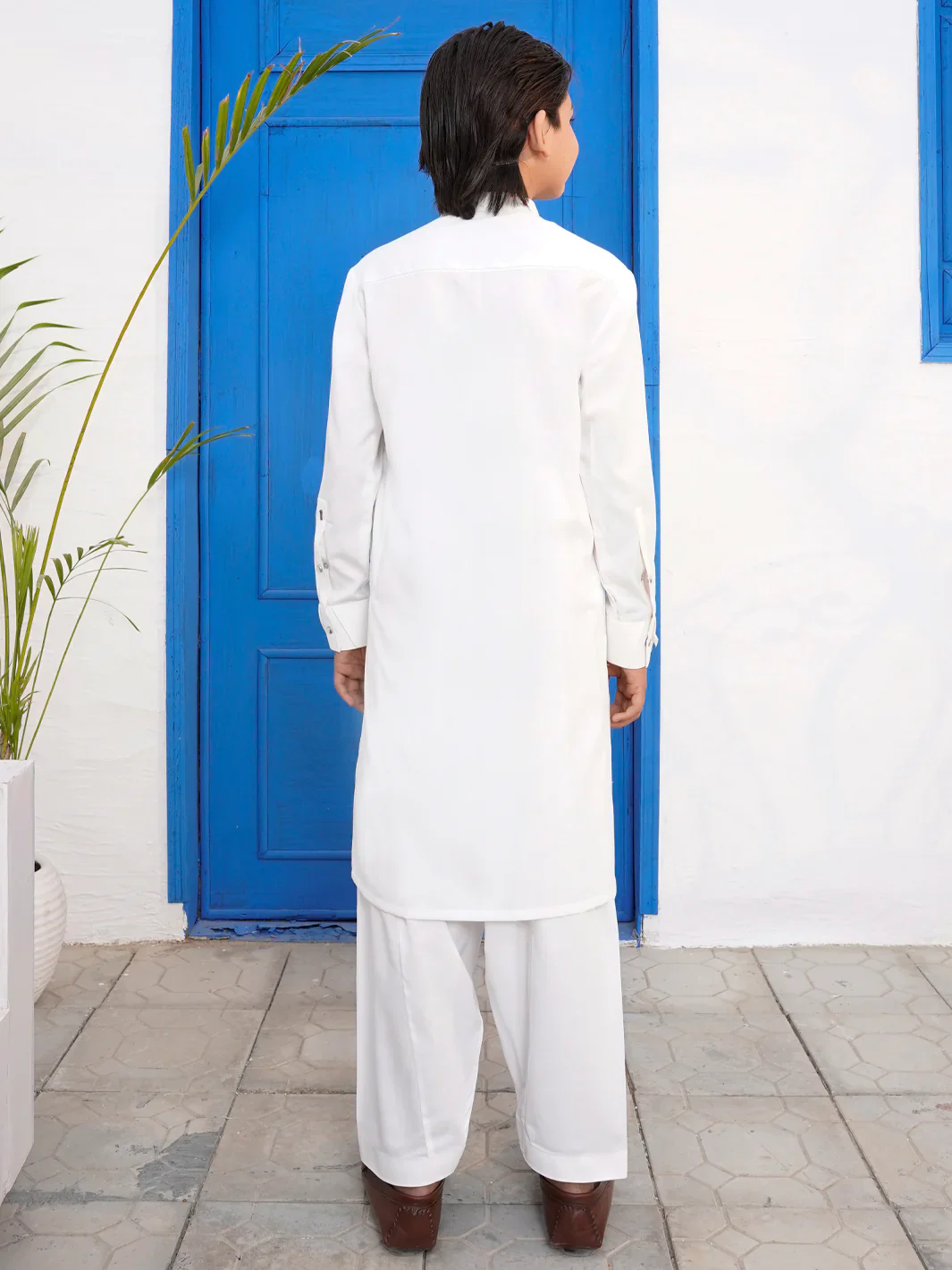 White Blended Kameez Shalwar - ALTET-KS-001-R1 - Image 2