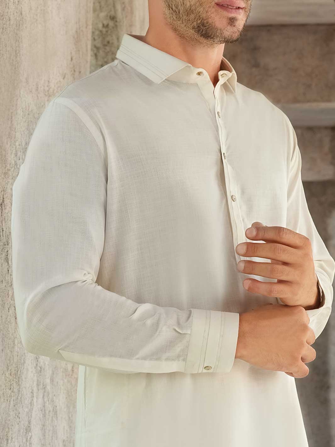 White Blended Kameez Shalwar - ALWA-KS-172 - Image 2