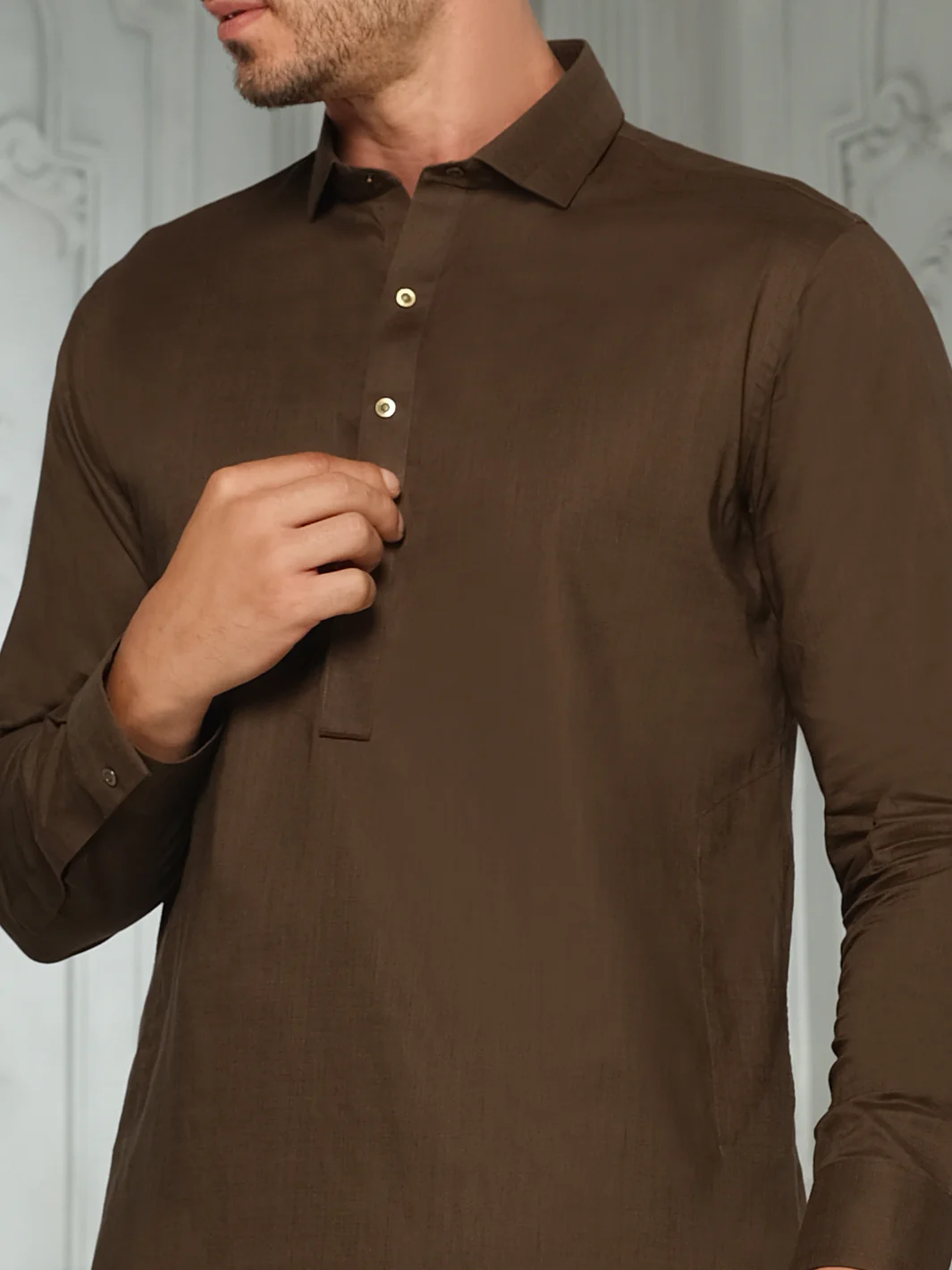 Brown Blended Kameez Shalwar - ALWA-KS-174 - Image 2