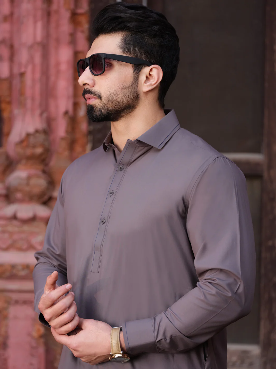 Grey Blended Kameez Shalwar - ALWA-KS-181 - Image 3