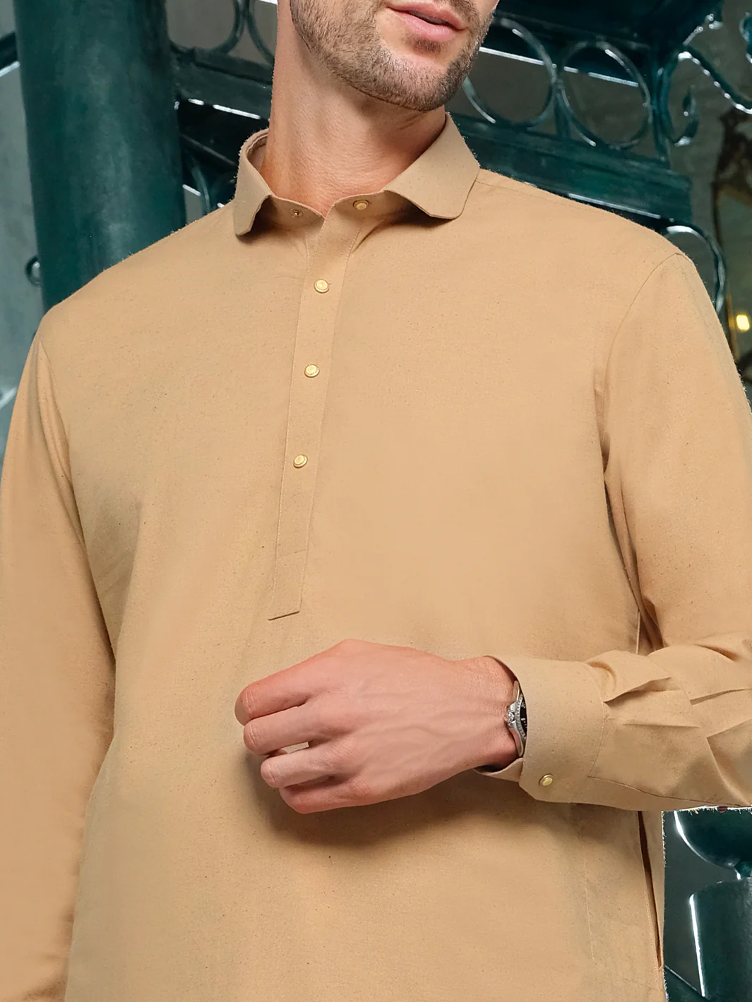 Beige Blended Kameez Shalwar - ALWA-KS-186 - Image 2