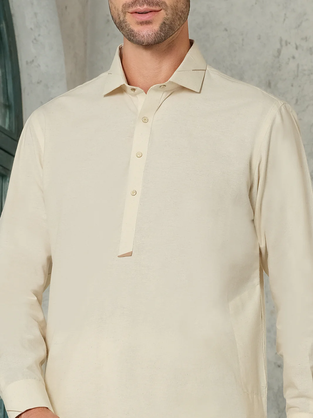 Cream Blended Kameez Shalwar - ALWA-KS-188 - Image 2