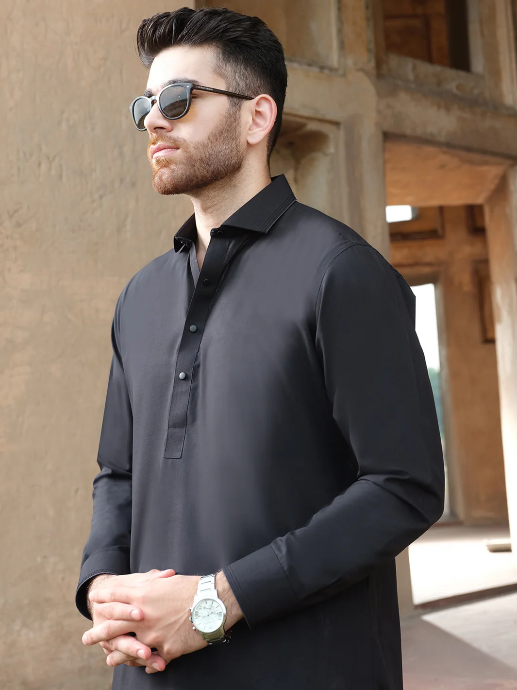 Black Blended Kameez Shalwar - ALWA-KS-198 - Image 3