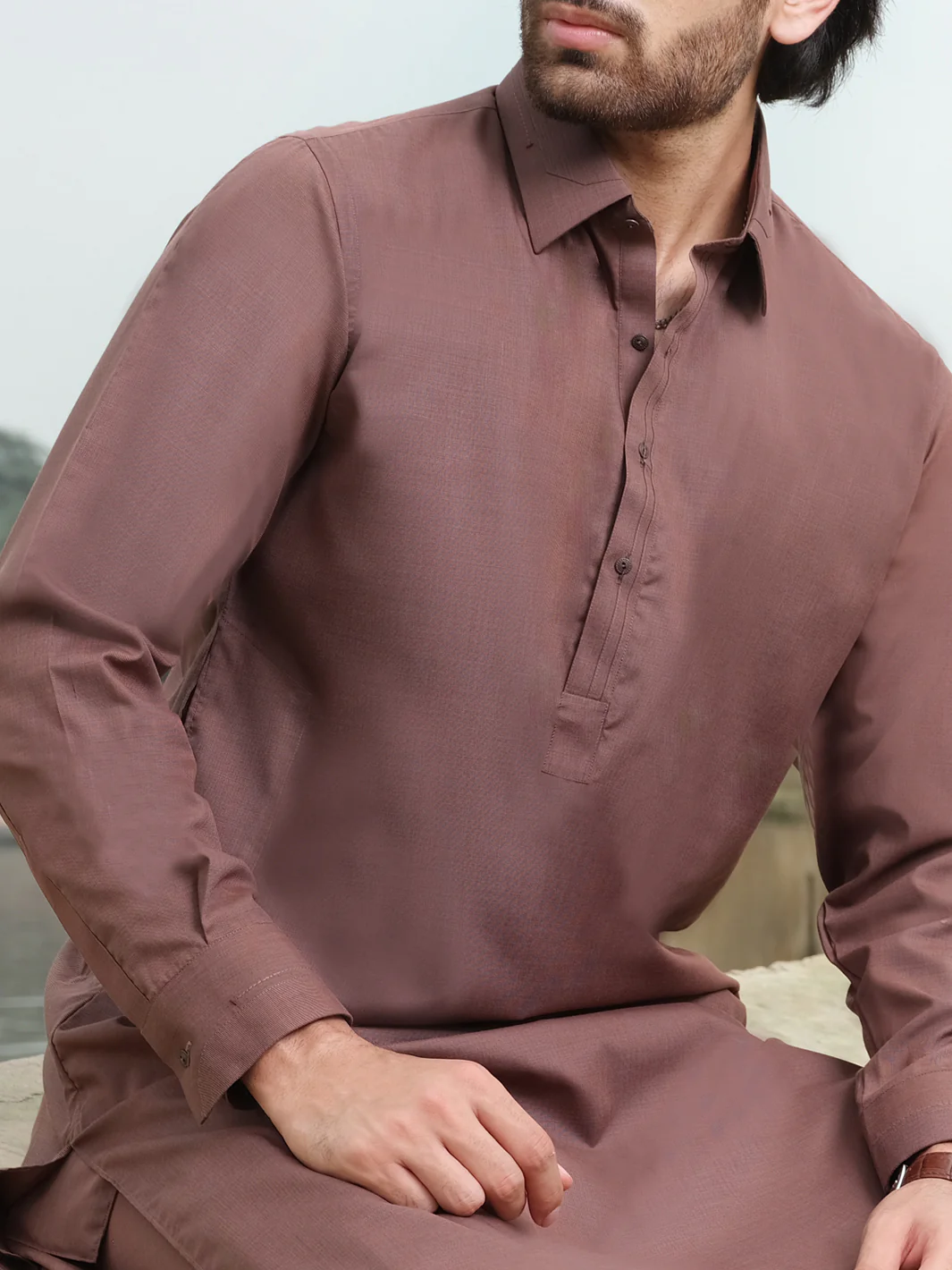 Brown Blended Kameez Shalwar - ALWA-KS-206 - Image 3