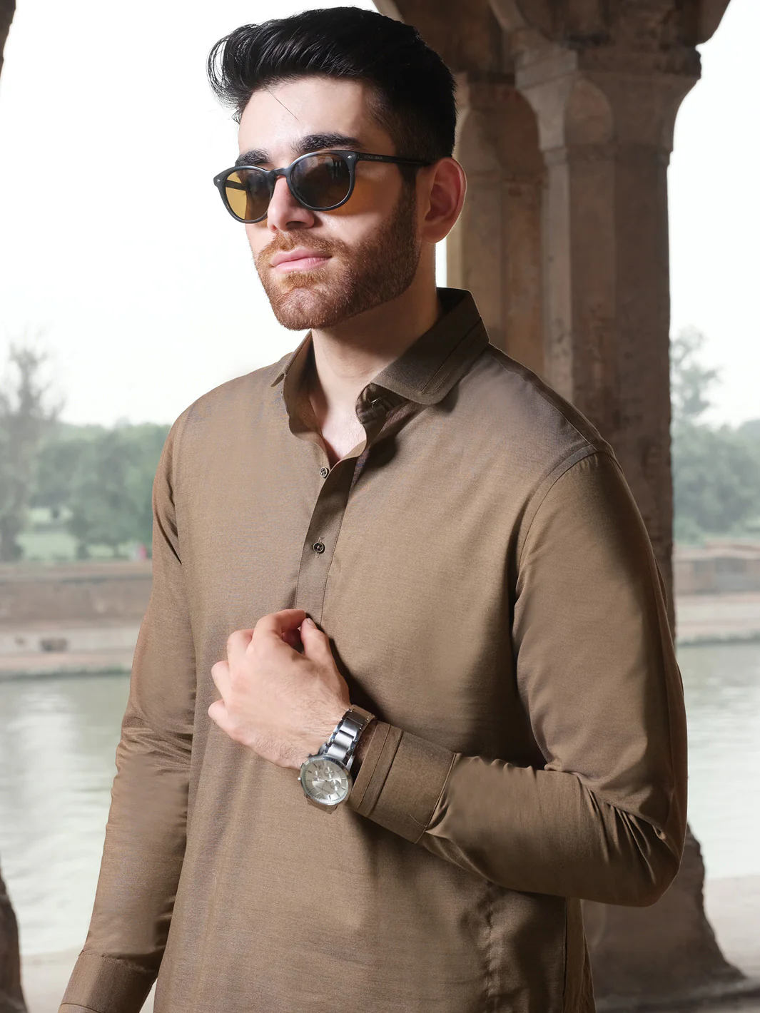 Brown Blended Kameez Shalwar - ALWA-KS-208 - Image 2