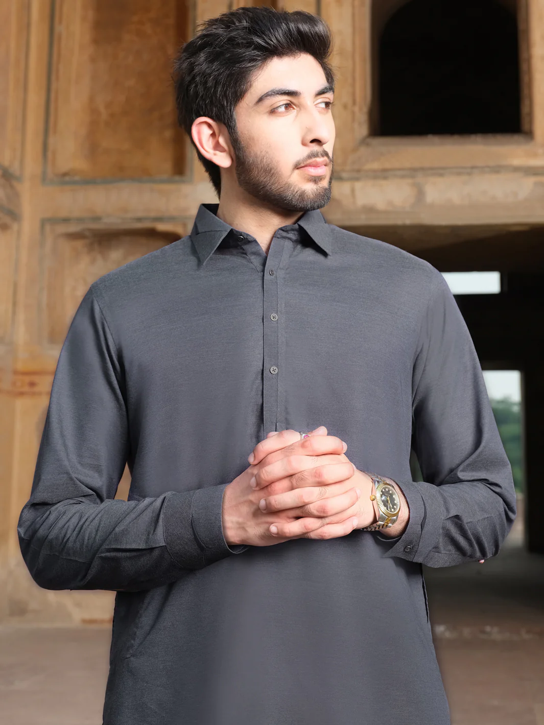 Grey Blended Kameez Shalwar - ALWA-KS-209 - Image 2