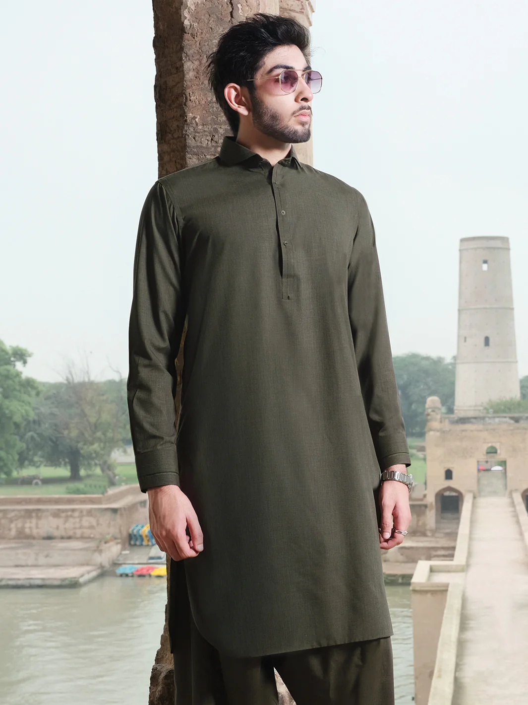 Green Blended Kameez Shalwar - ALWA-KS-210 - Image 3
