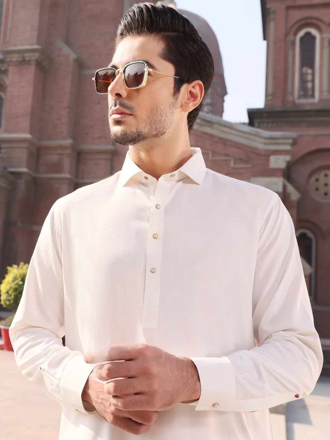 White Blended Kameez Shalwar - ALWA-KS-214 - Image 2