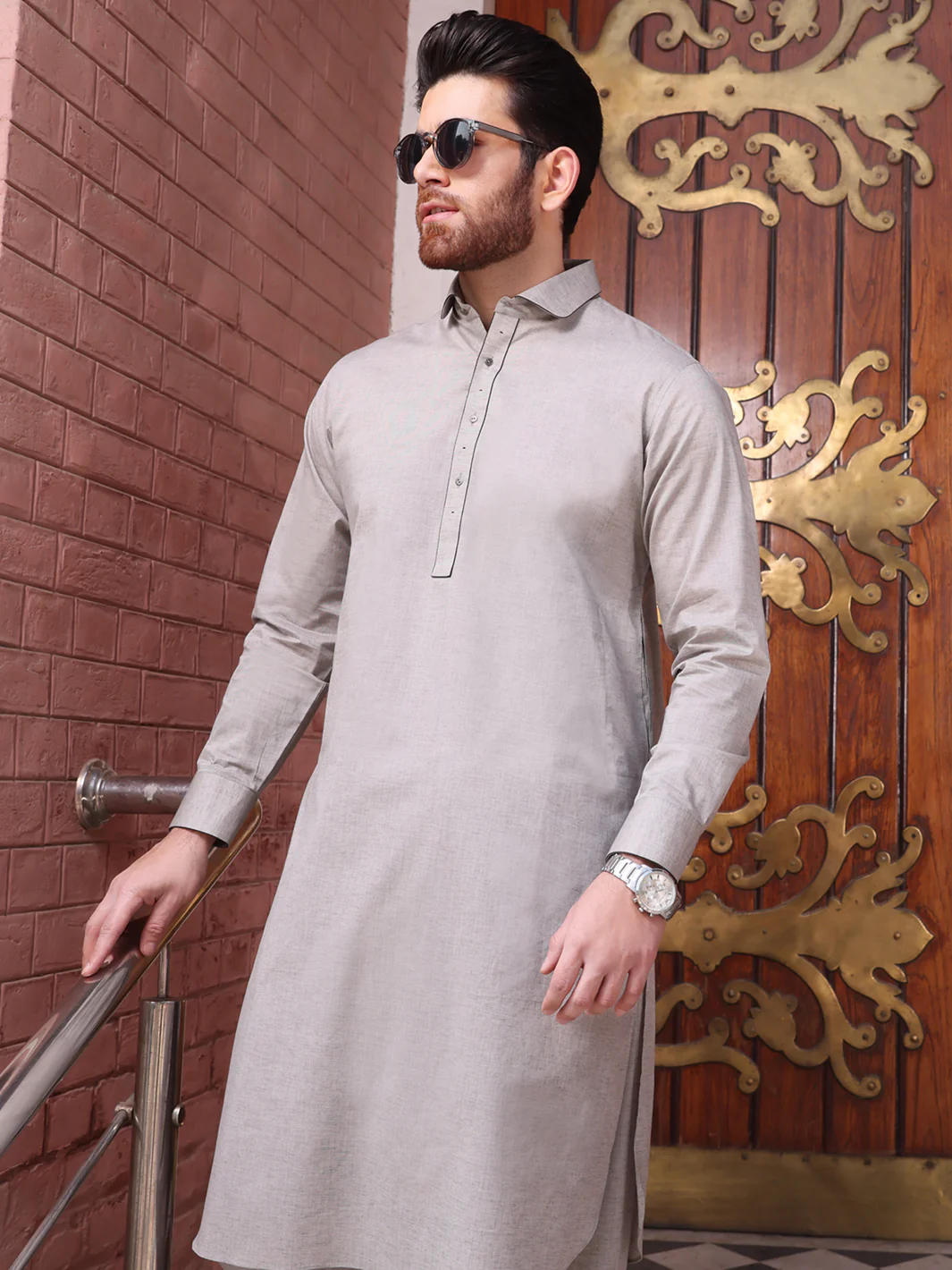 Grey Cotton Kameez Shalwar - ALWA-KS-217 - Image 3