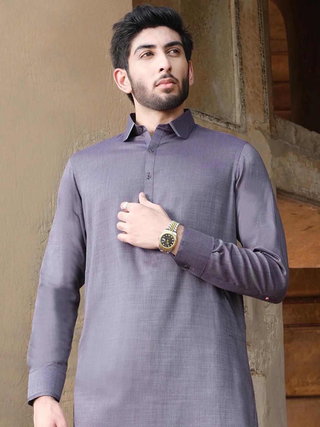 Grey Blended Kameez Shalwar - ALWA-KS-221 - Image 3