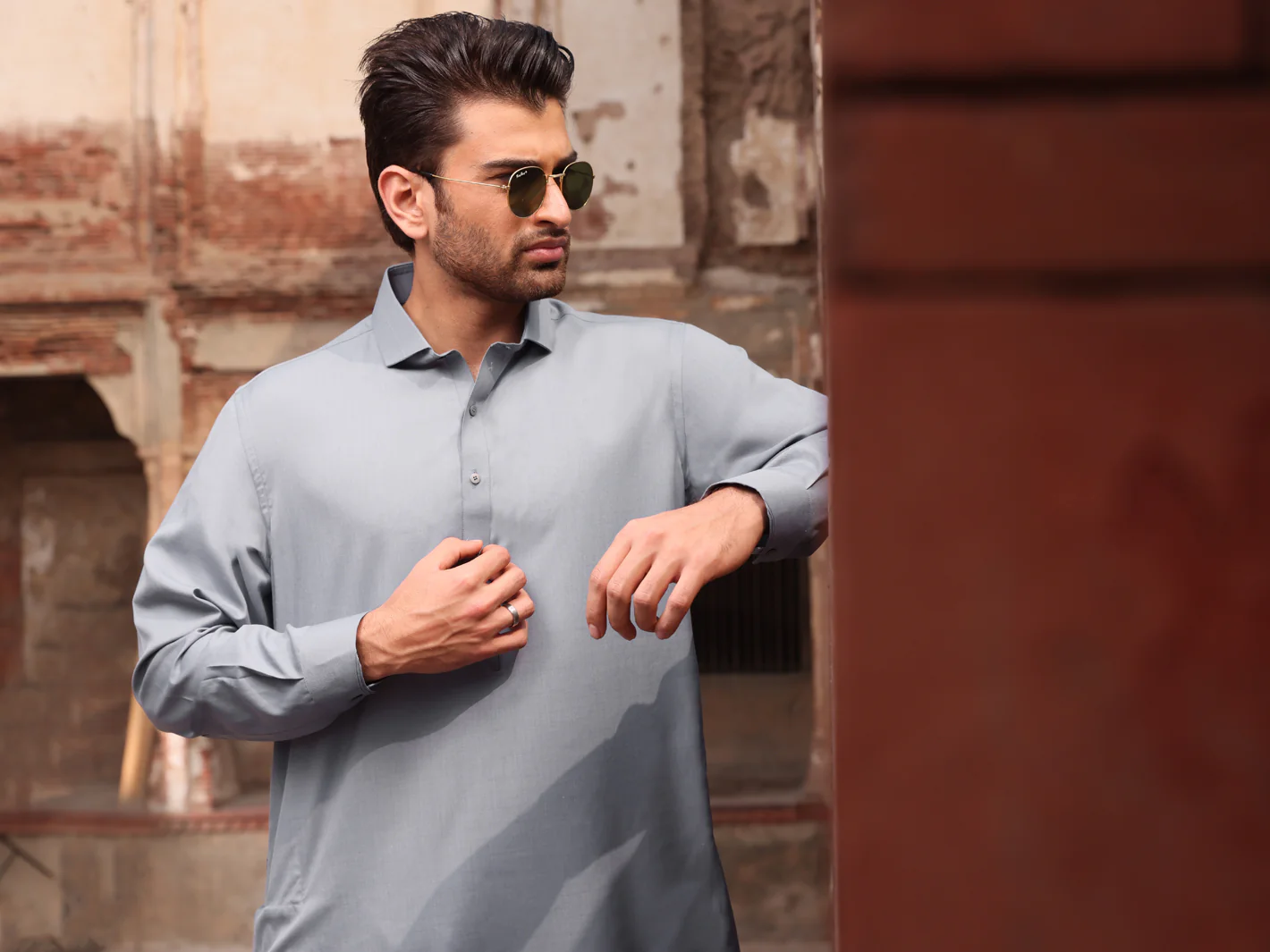 Blue Blended Kameez Shalwar - ALWA-KS-232 - Image 3