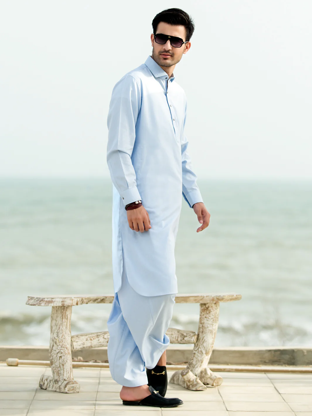 Light Blue Blended Kameez Shalwar - ALWA-KS-250 - Image 2
