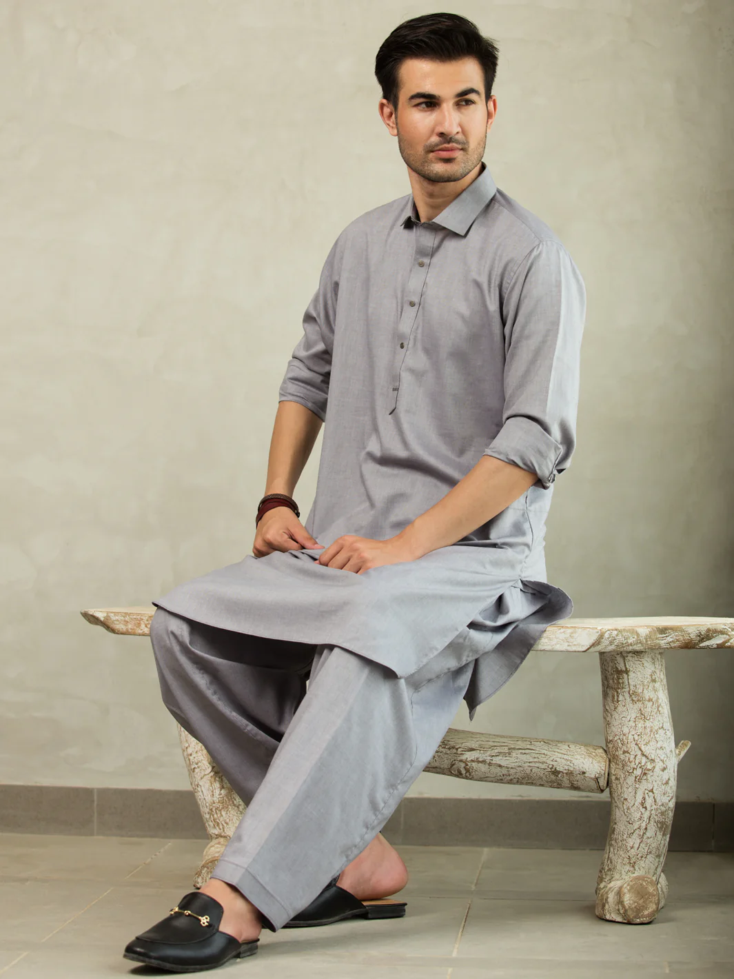 Light Grey Blended Kameez Shalwar - ALWA-KS-251 - Image 3
