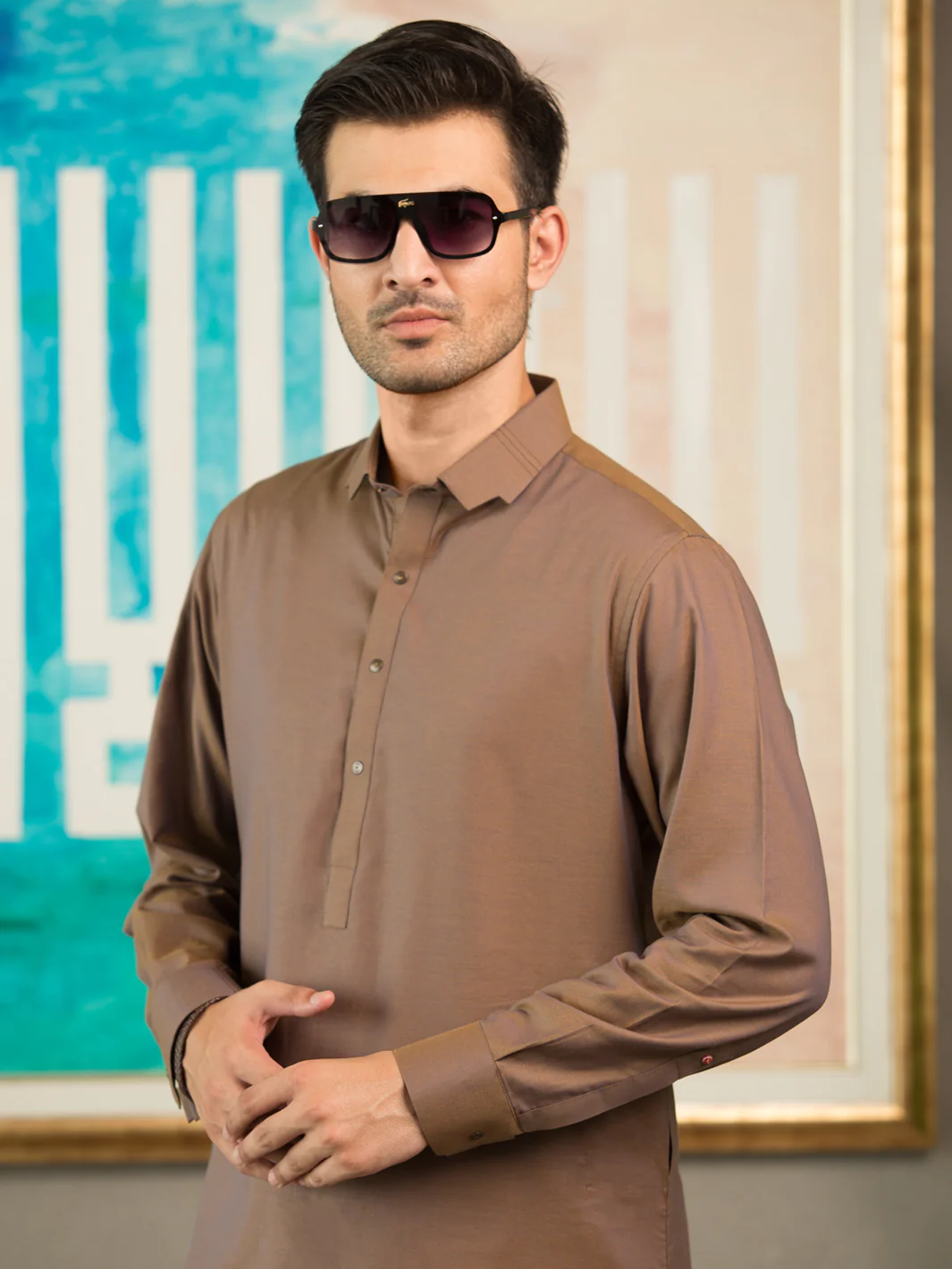 Brown Blended Kameez Shalwar - ALWA-KS-253 - Image 2