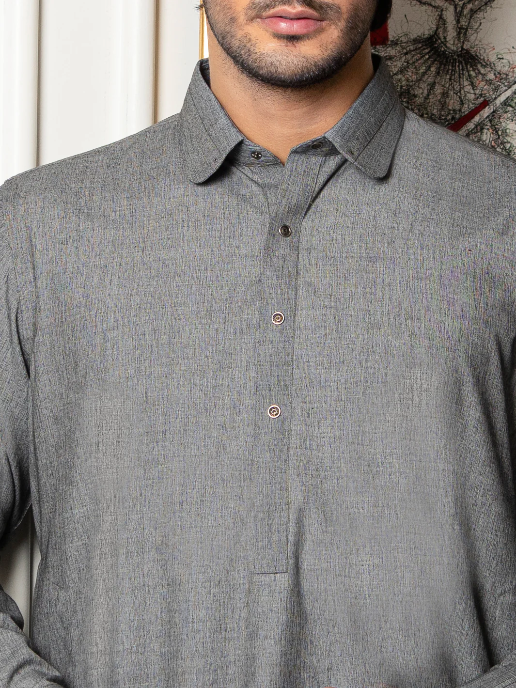 Grey Blended Kameez Shalwar - ALWA-KS-255 - Image 3