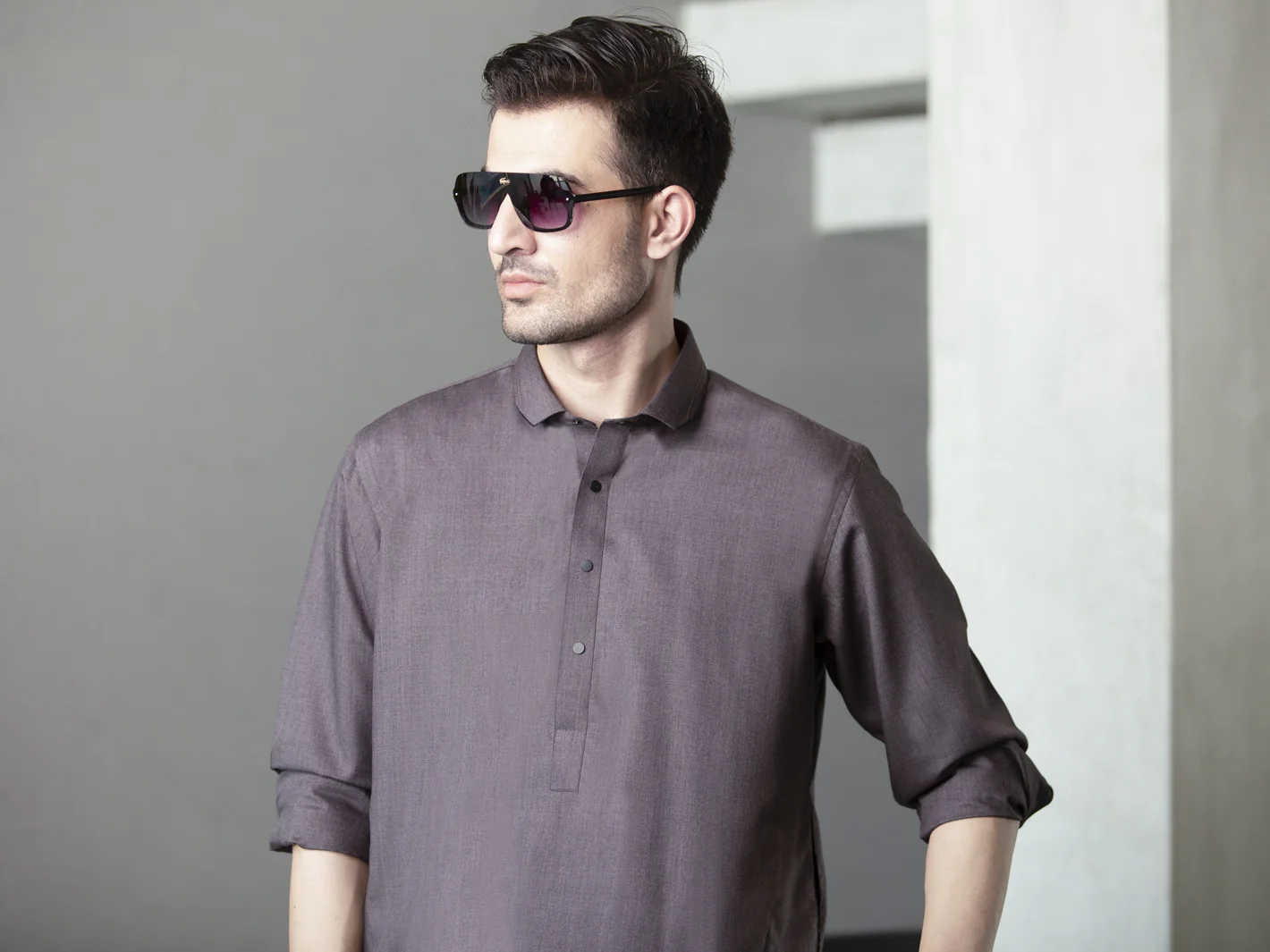 Grey Blended Kameez Shalwar - ALWA-KS-261 - Image 3