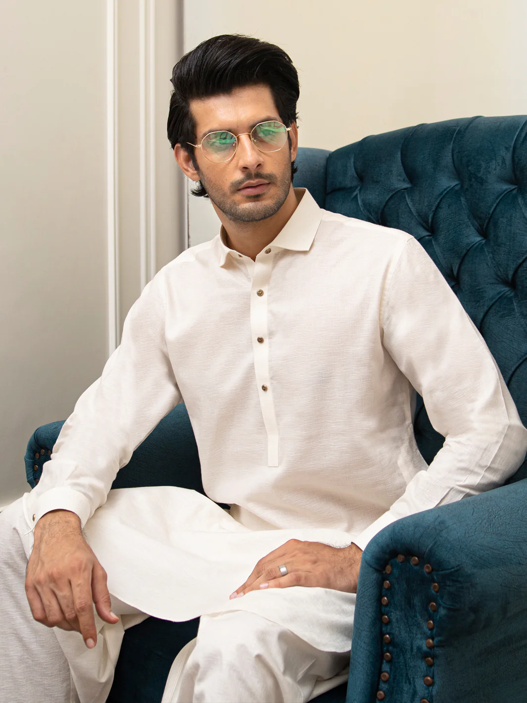 Off White Blended Kameez Shalwar - ALWA-KS-268 - Image 2