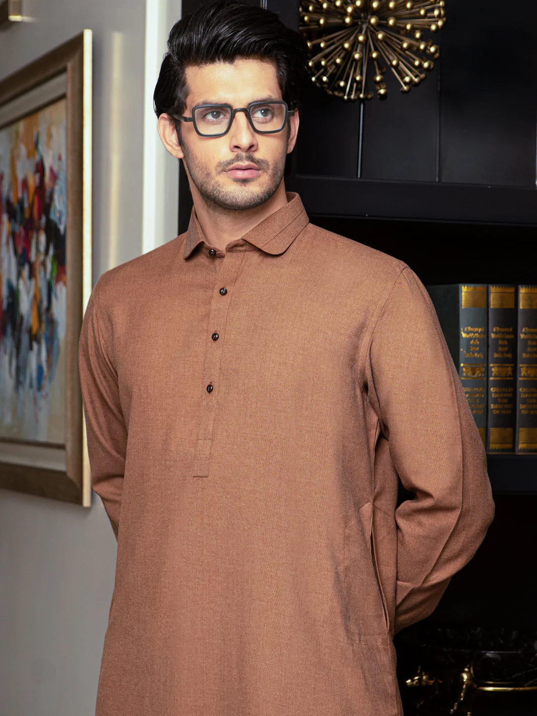 Brown Blended Kameez Shalwar - ALWA-KS-293 - Image 2