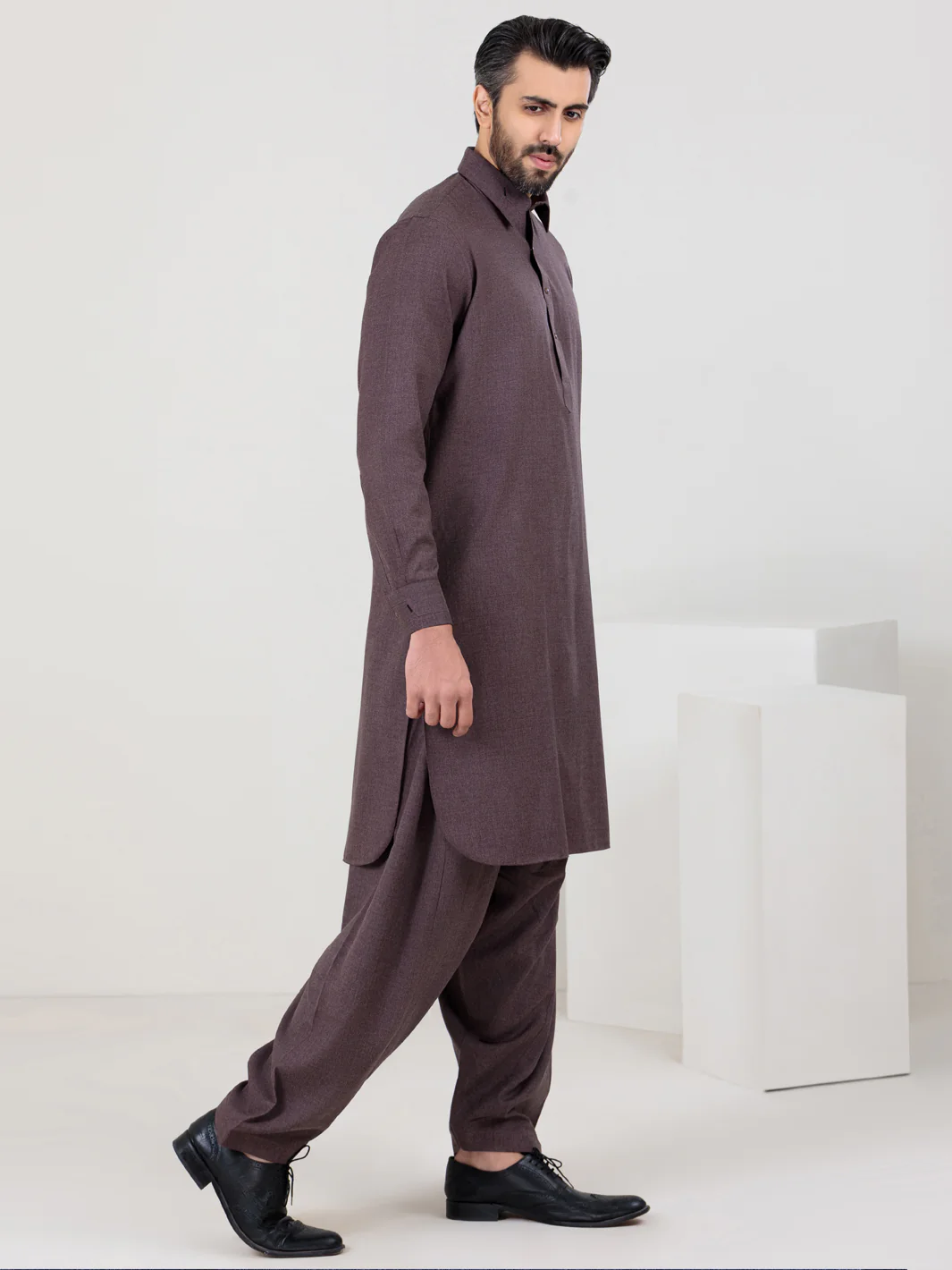 Brown Blended Kameez Shalwar - ALWA-KS-300 - Image 2