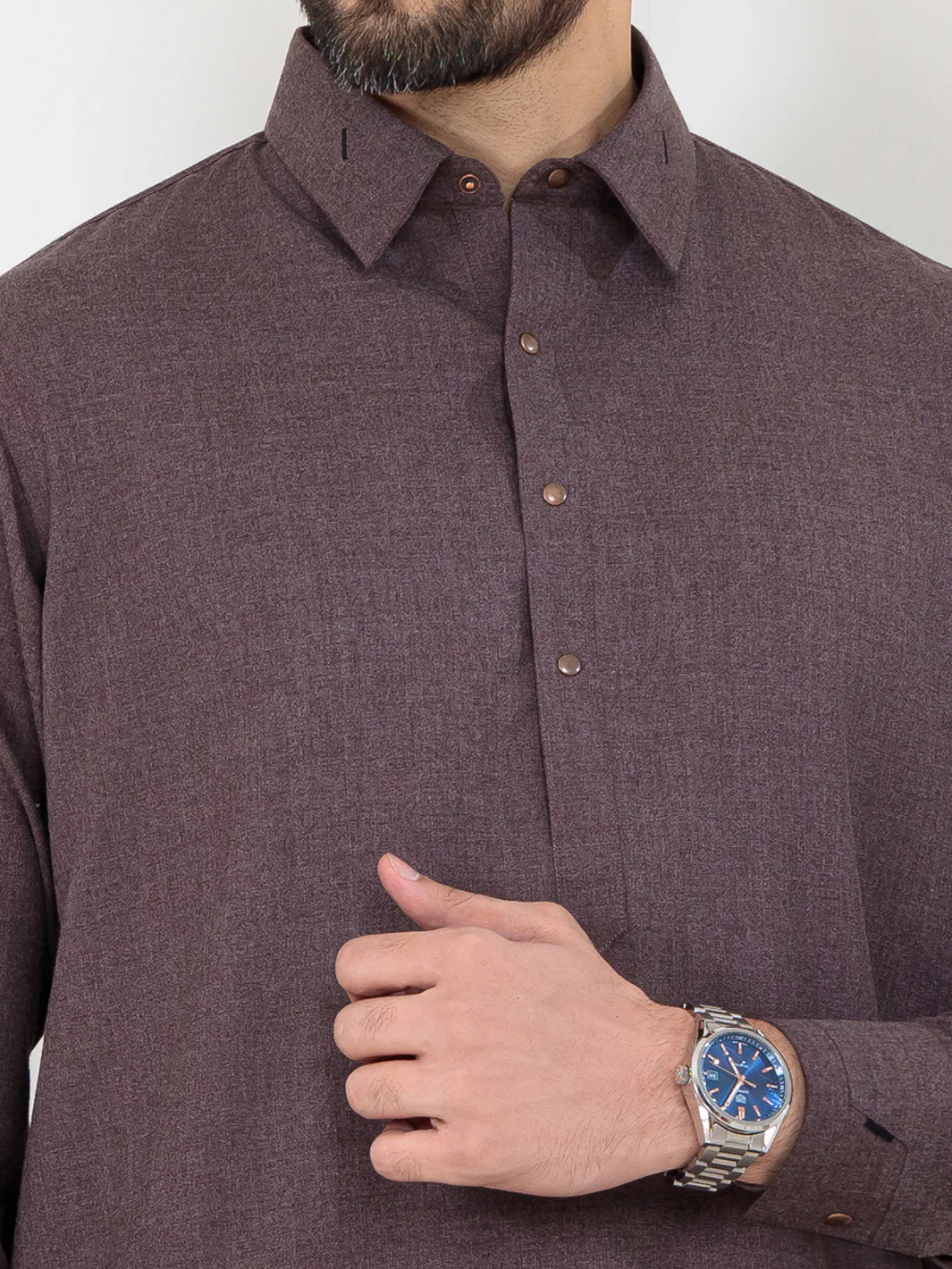 Brown Blended Kameez Shalwar - ALWA-KS-300 - Image 3