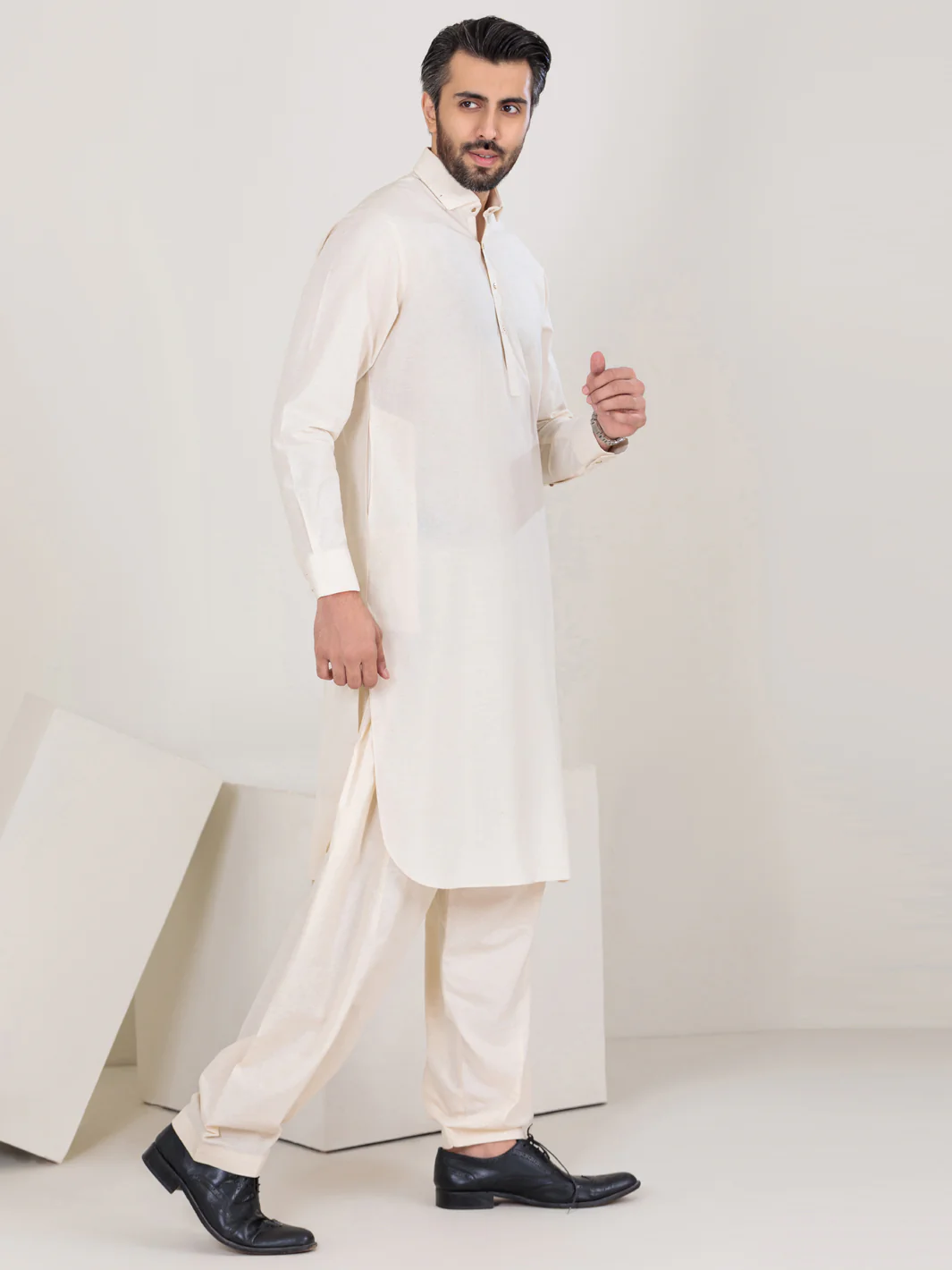 Off White Blended Kameez Shalwar - ALWA-KS-302 - Image 2