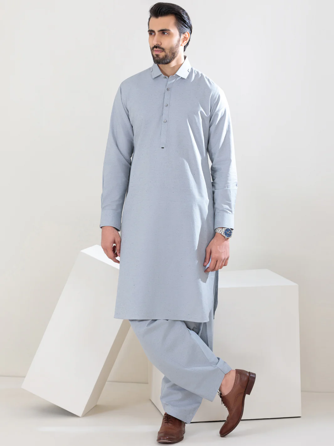 Grey Blended Kameez Shalwar - ALWA-KS-304 - Image 2