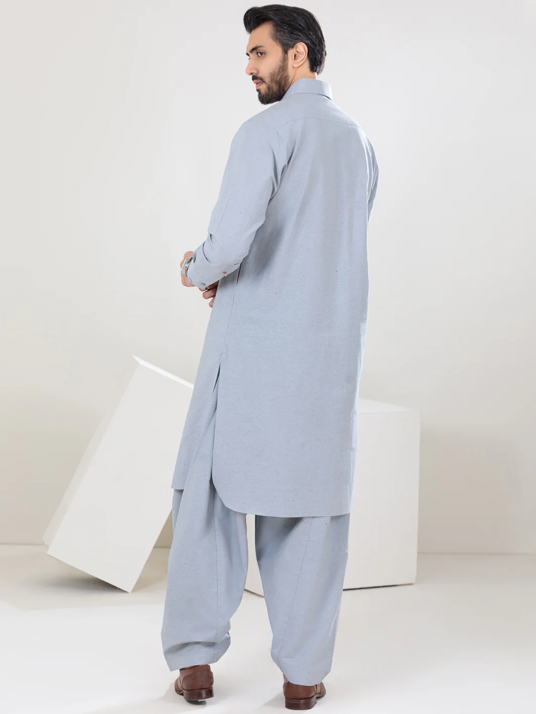 Grey Blended Kameez Shalwar - ALWA-KS-304 - Image 4