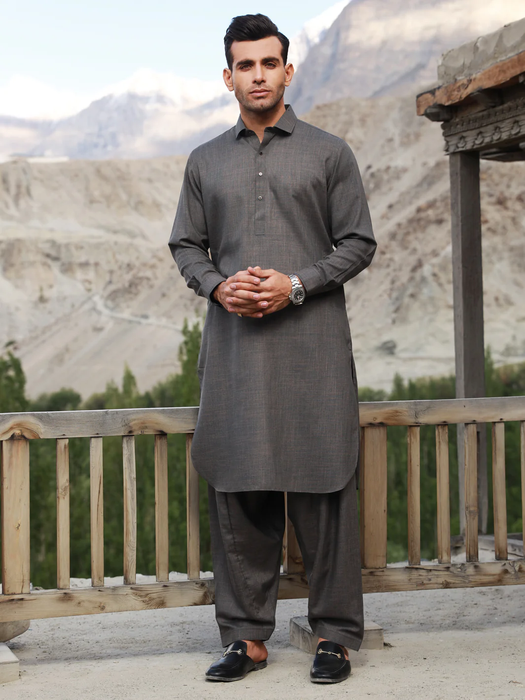 Ash Brown Blended Kameez Shalwar - ALWA-KS-310