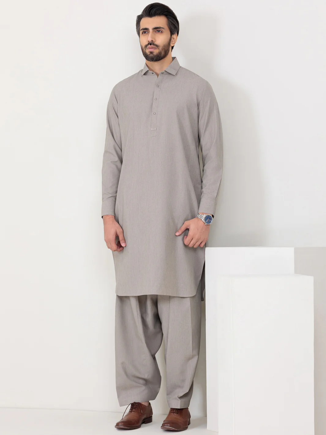 Grey Blended Kameez Shalwar - ALWA-KS-316 - Image 2