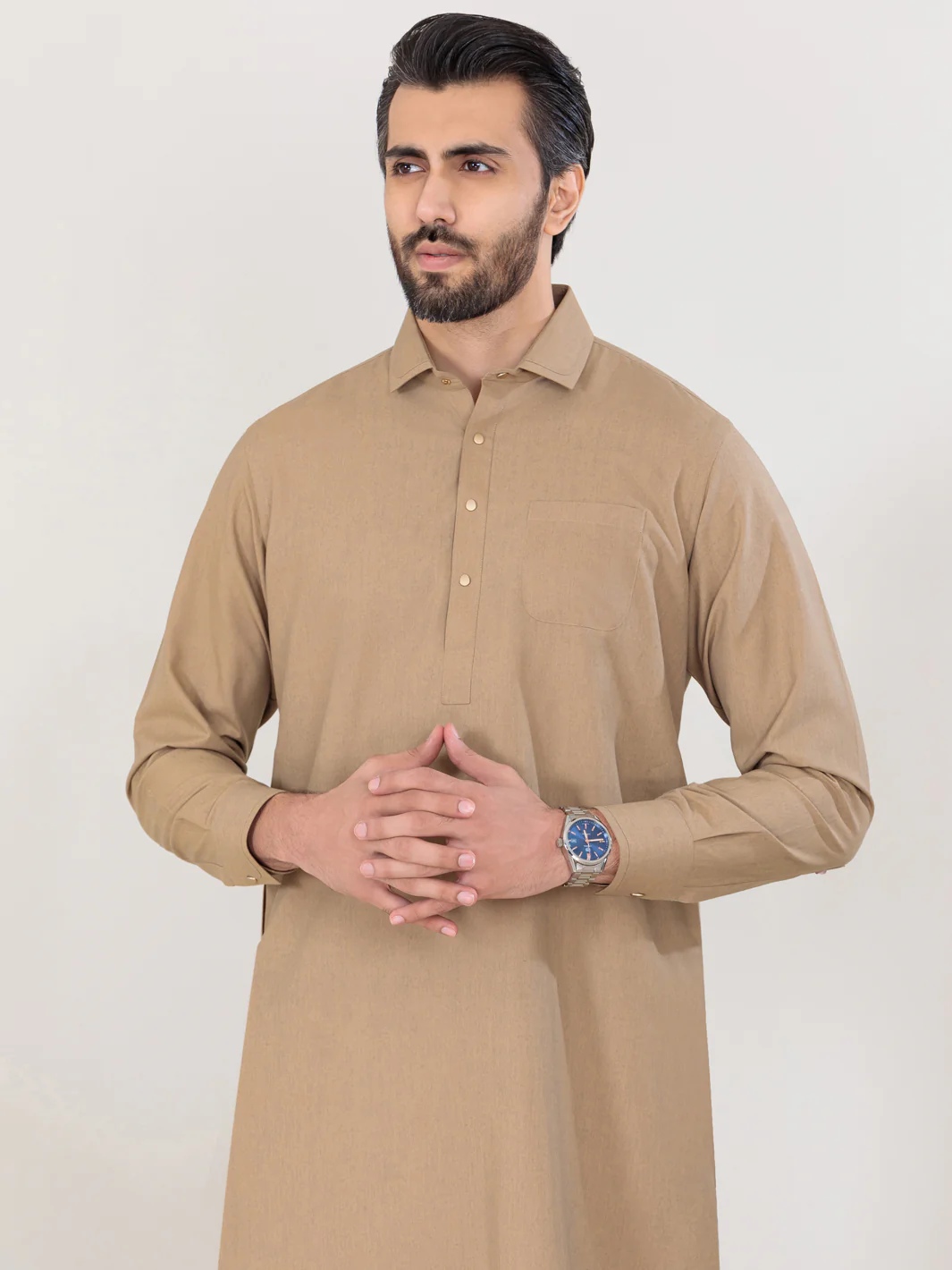 Beige Blended Kameez Shalwar - ALWA-KS-317 - Image 4