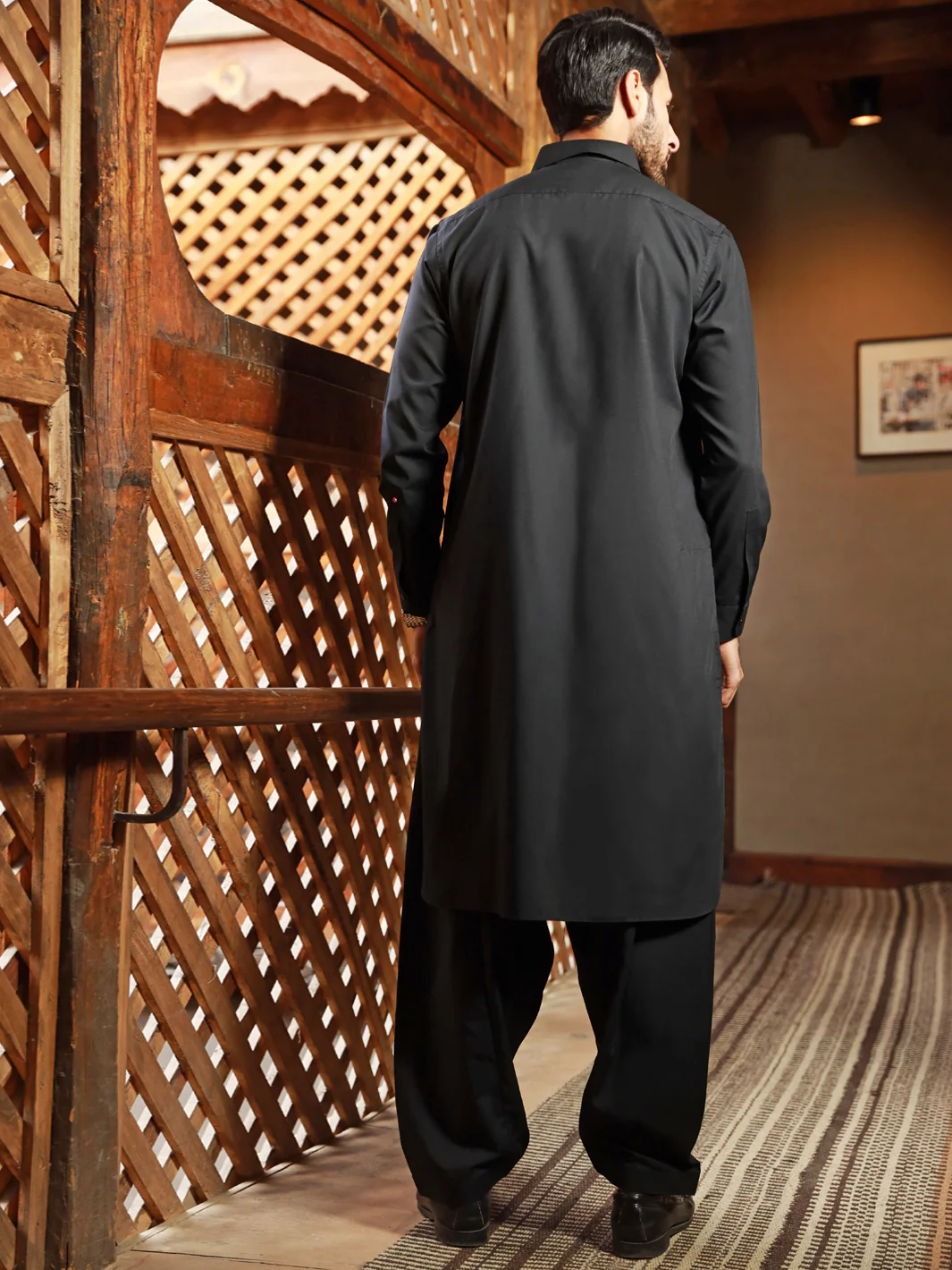 Black Blended Kameez Shalwar - ALWA-KS-322 - Image 2