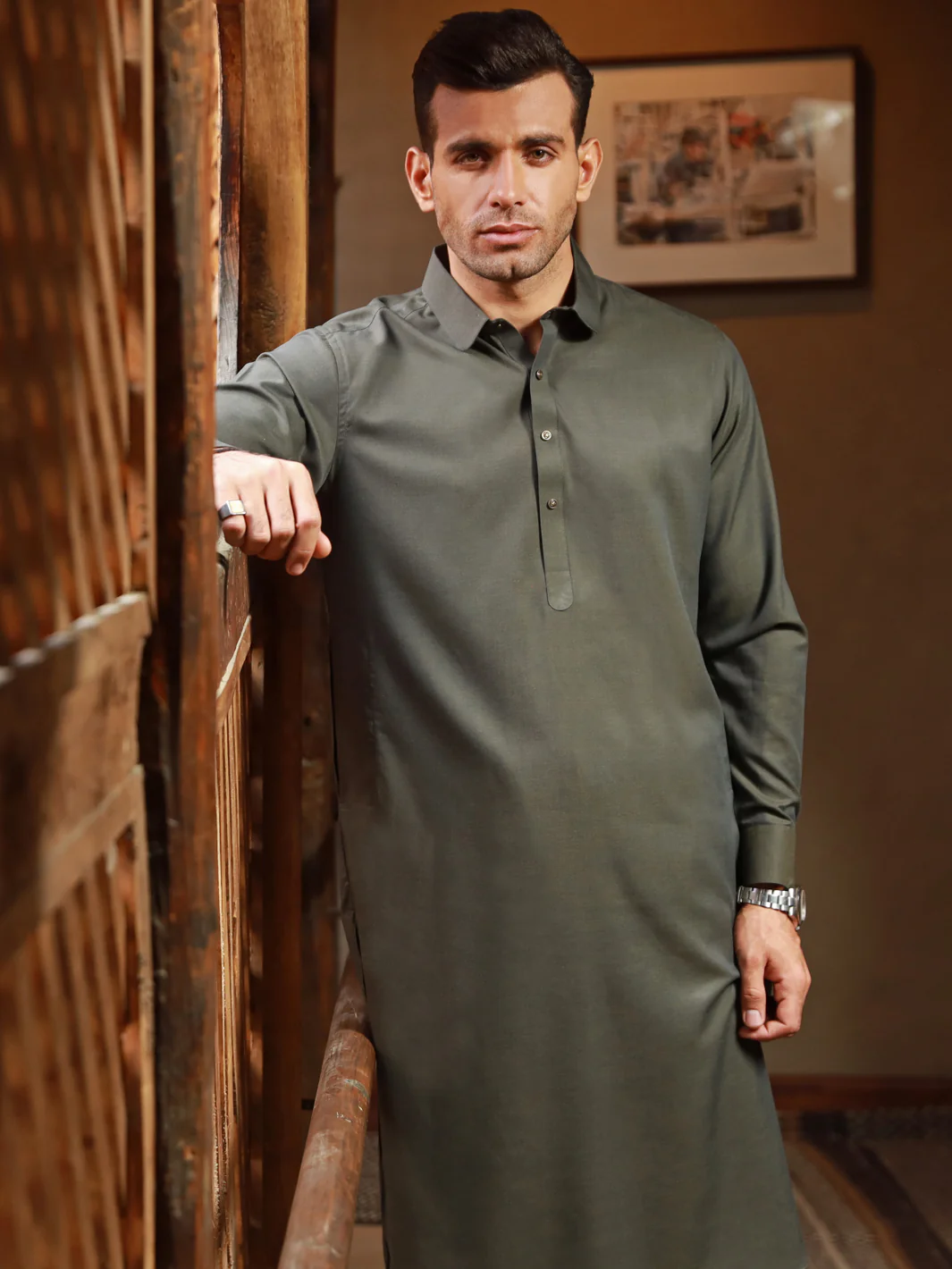 Green Blended Kameez Shalwar - ALWA-KS-327 - Image 2