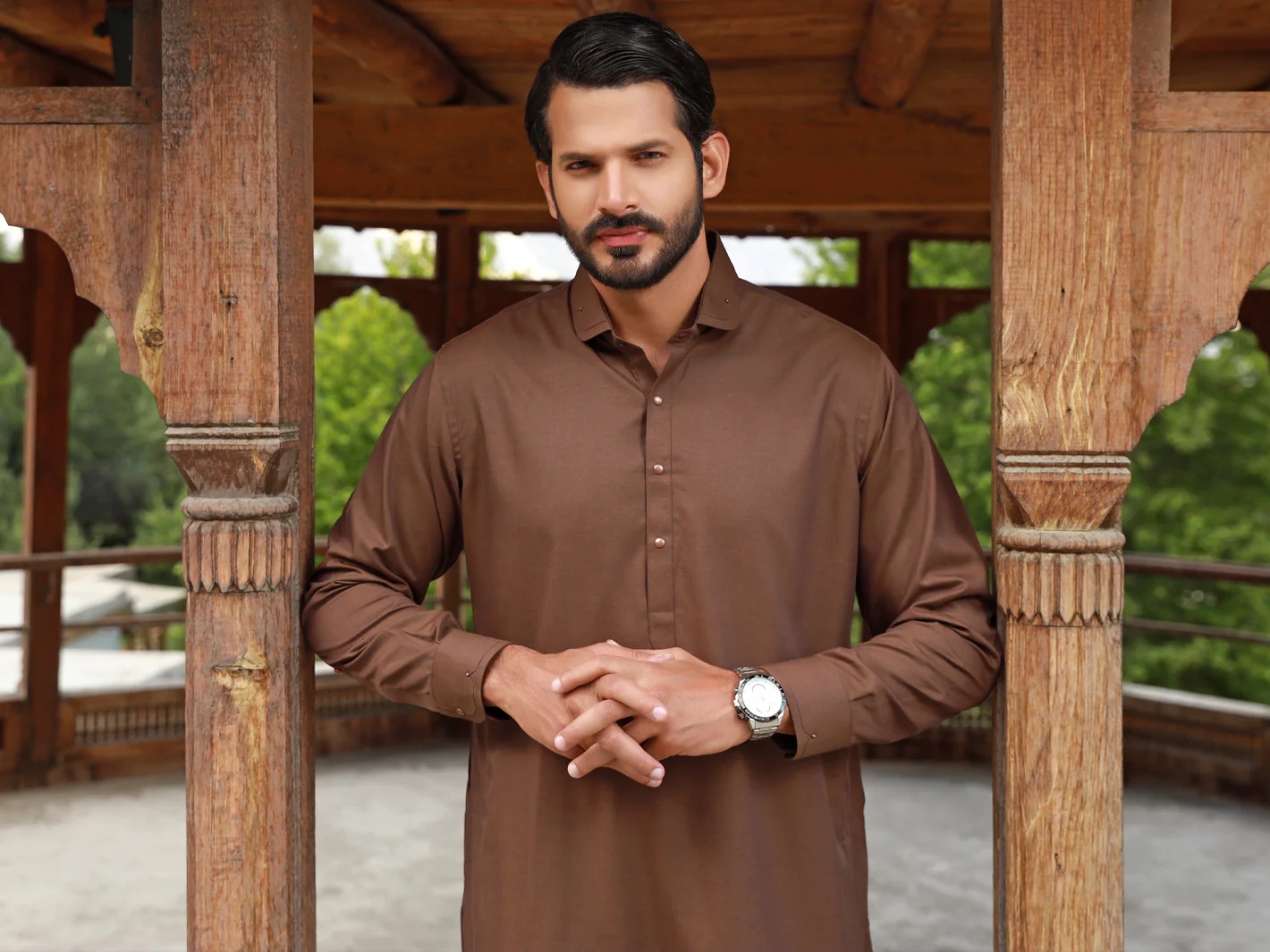 Brown Blended Kameez Shalwar - ALWA-KS-328 - Image 4