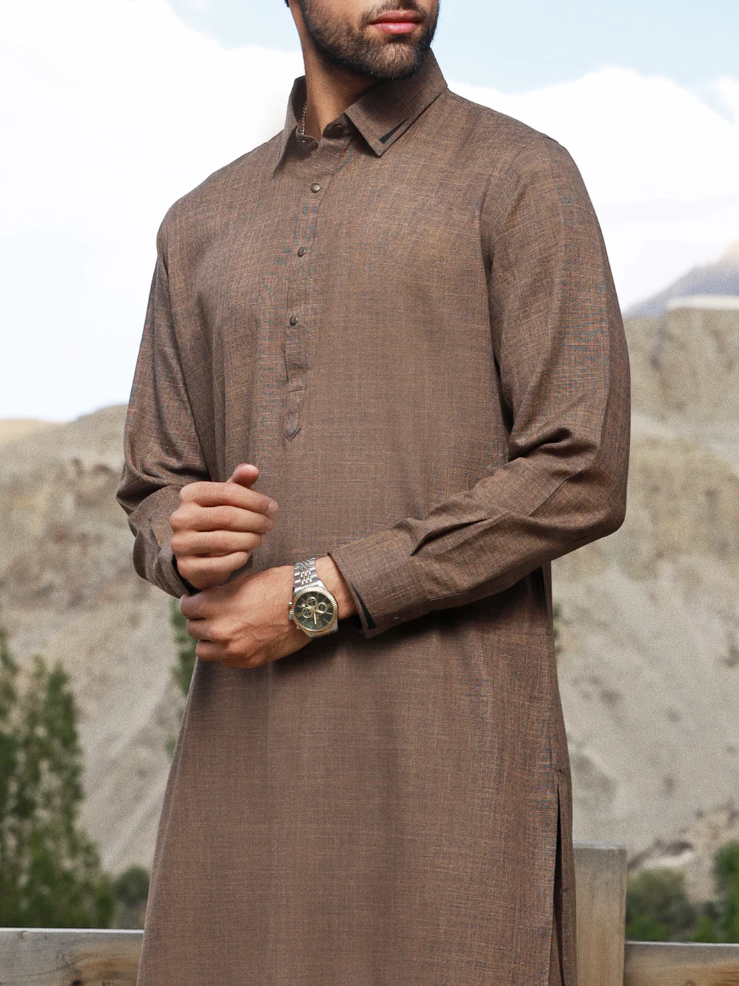 Brown Blended Kameez Shalwar - ALWA-KS-329 - Image 3