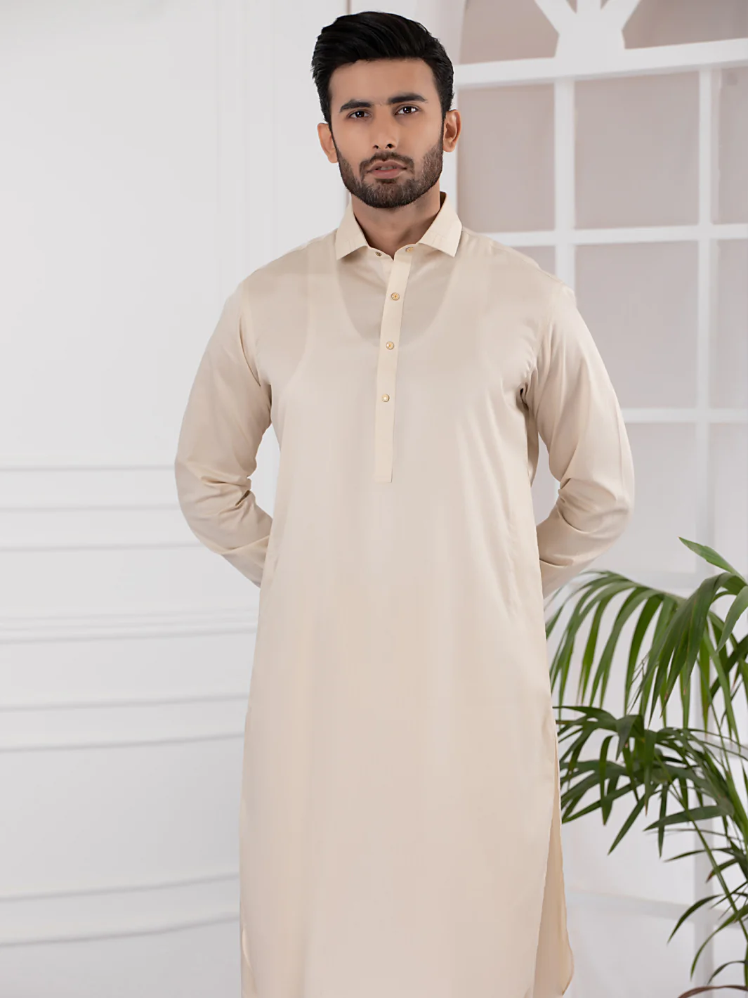 Cream Cotton Kameez Shalwar - ALWA-KS-335 - Image 4