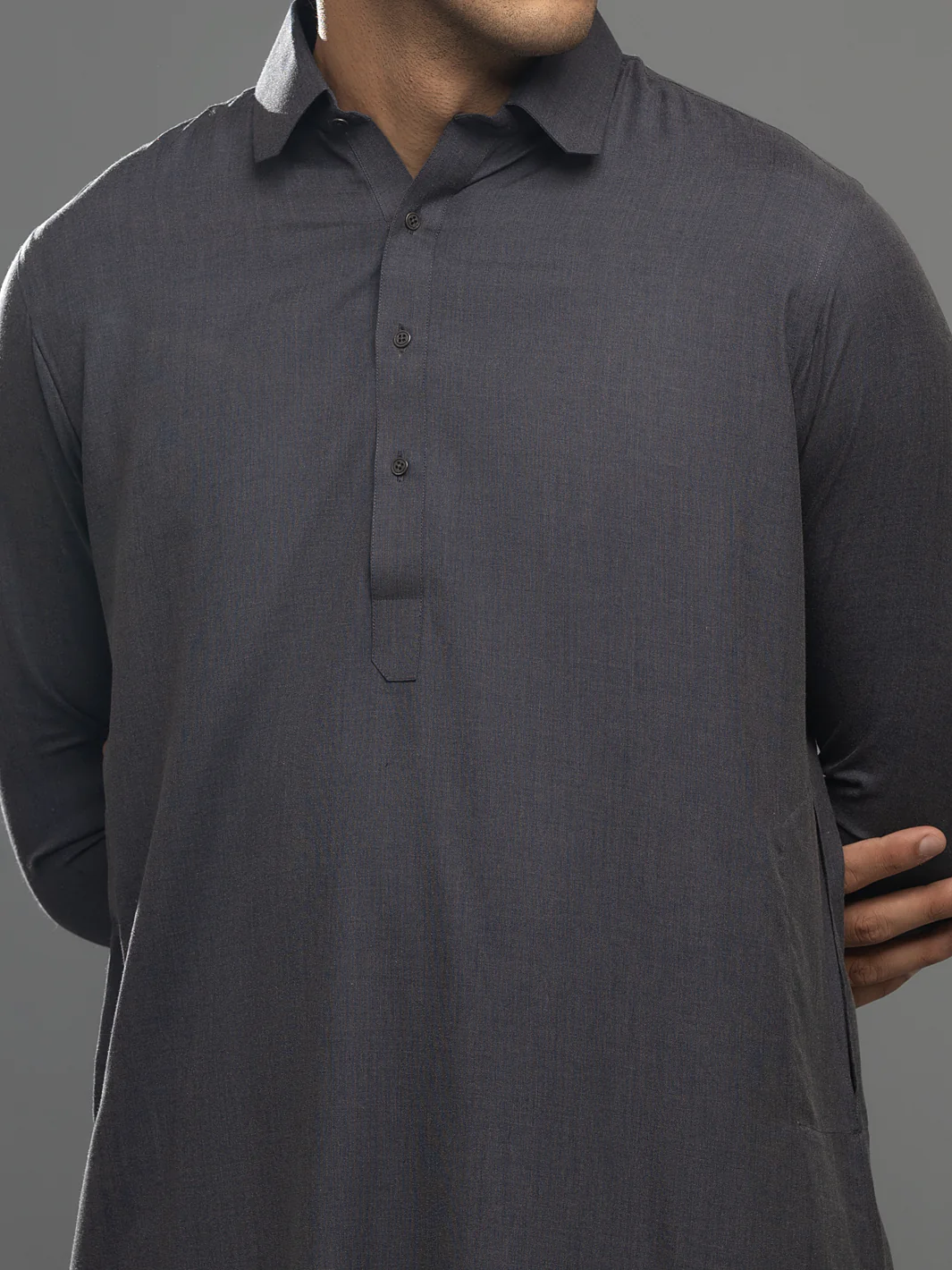 Charcoal Grey Blended Kameez Shalwar - ALWA-KS-341 - Image 2