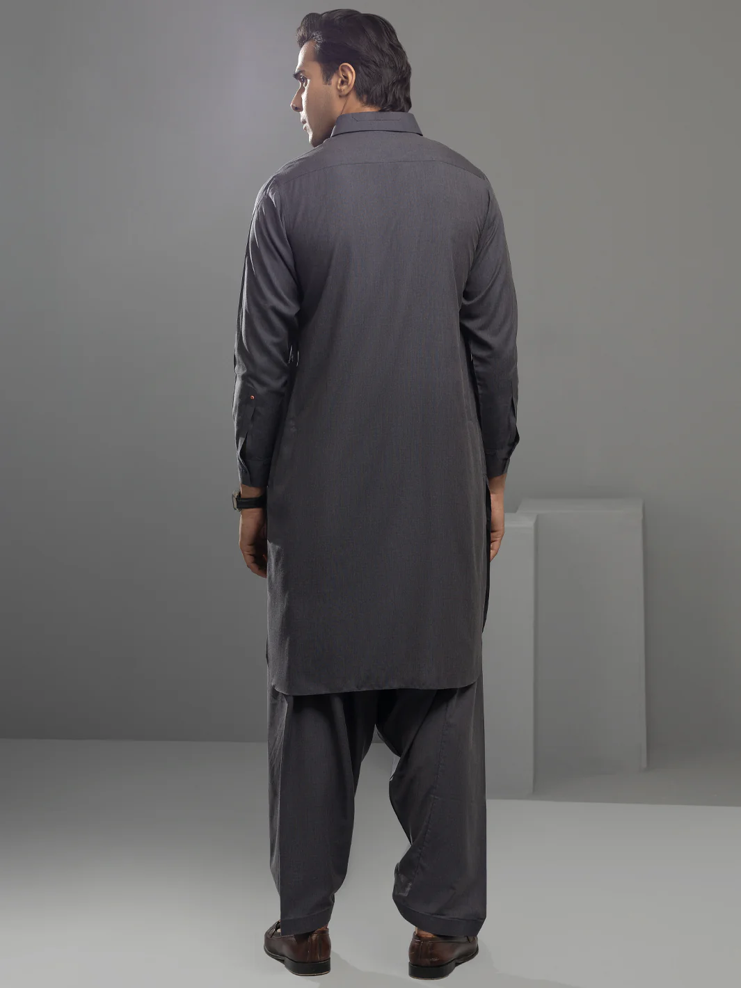 Charcoal Grey Blended Kameez Shalwar - ALWA-KS-341 - Image 3