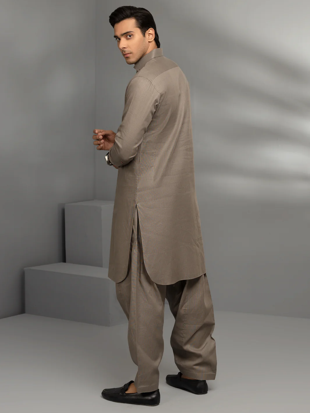 Grey Cotton Kameez Shalwar - ALWA-KS-342 - Image 3