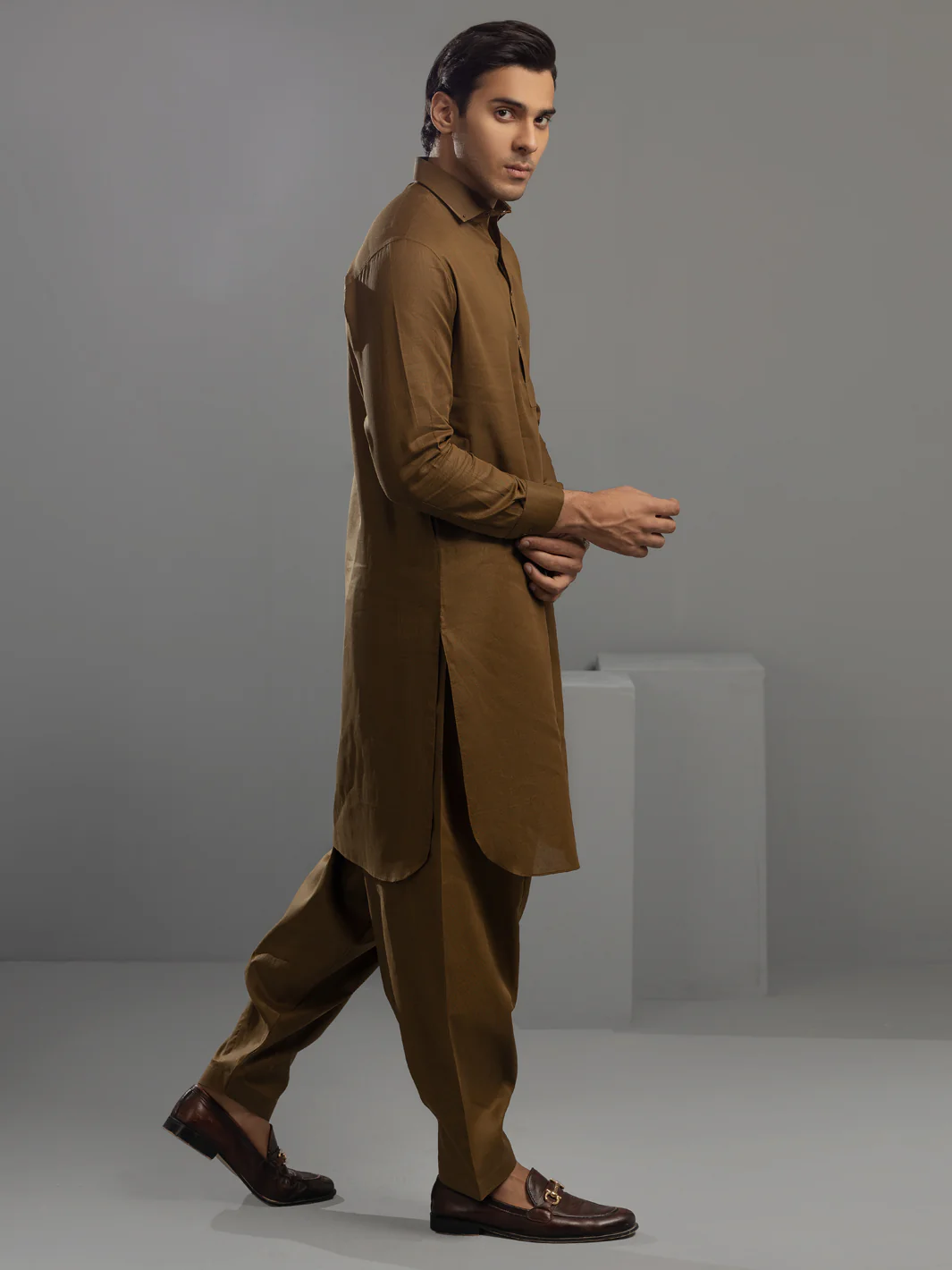 Brown Cotton Kameez Shalwar - ALWA-KS-344 - Image 4